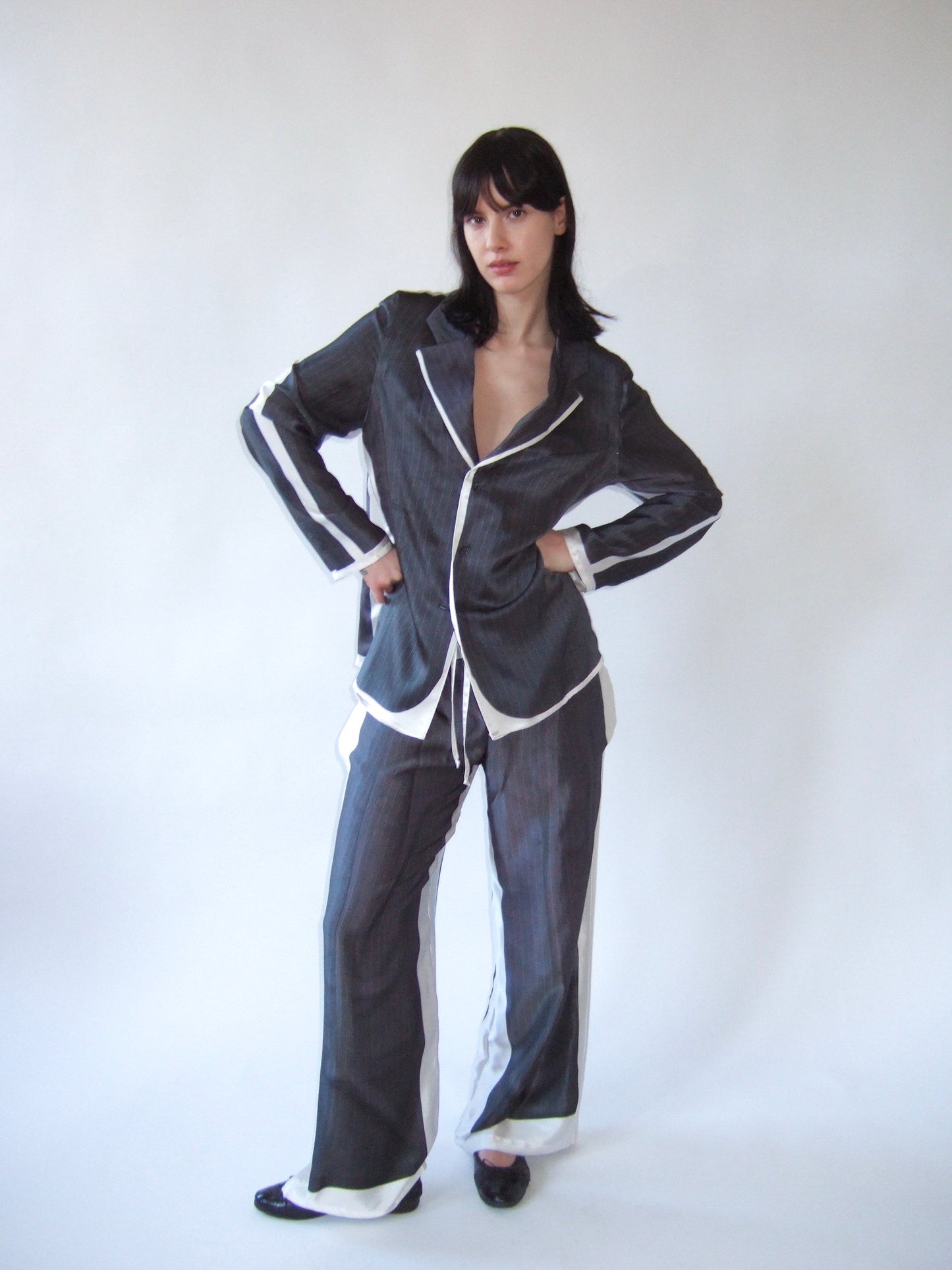 Pinstripe Silk Suit Trousers