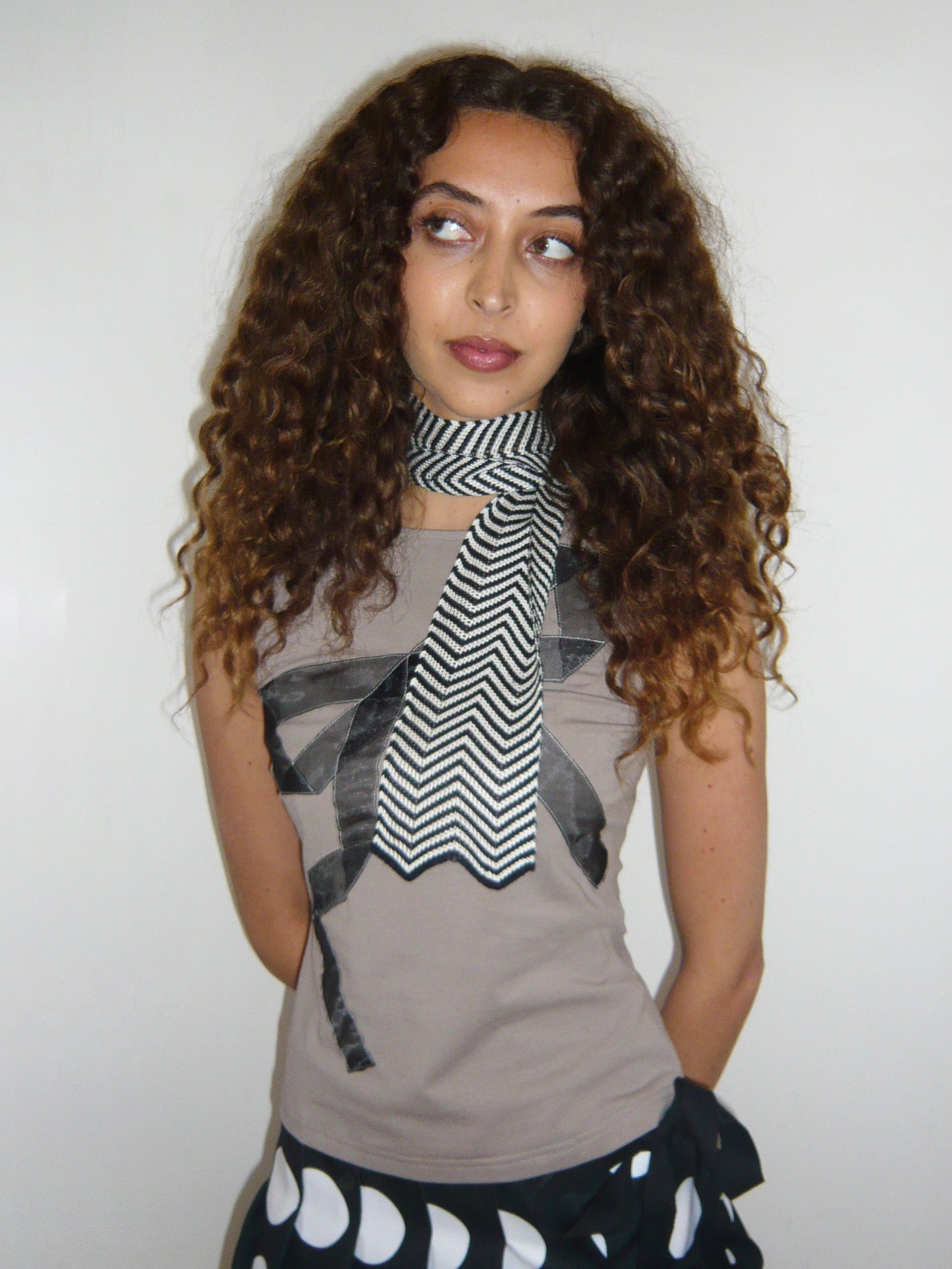 Chevron Necktie Navy and Ecru