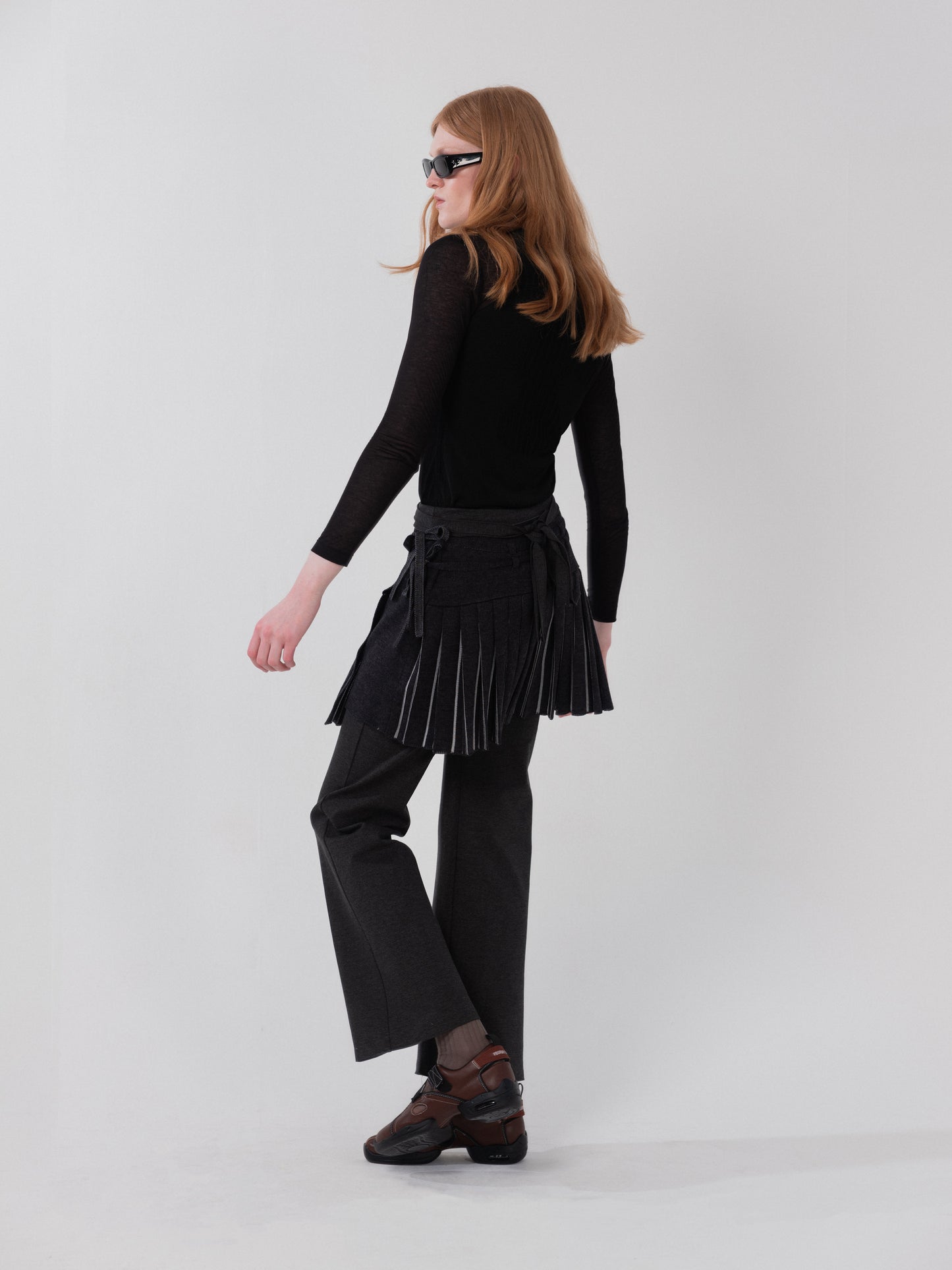 Plica Knitted Wrap Skirt Charcoal