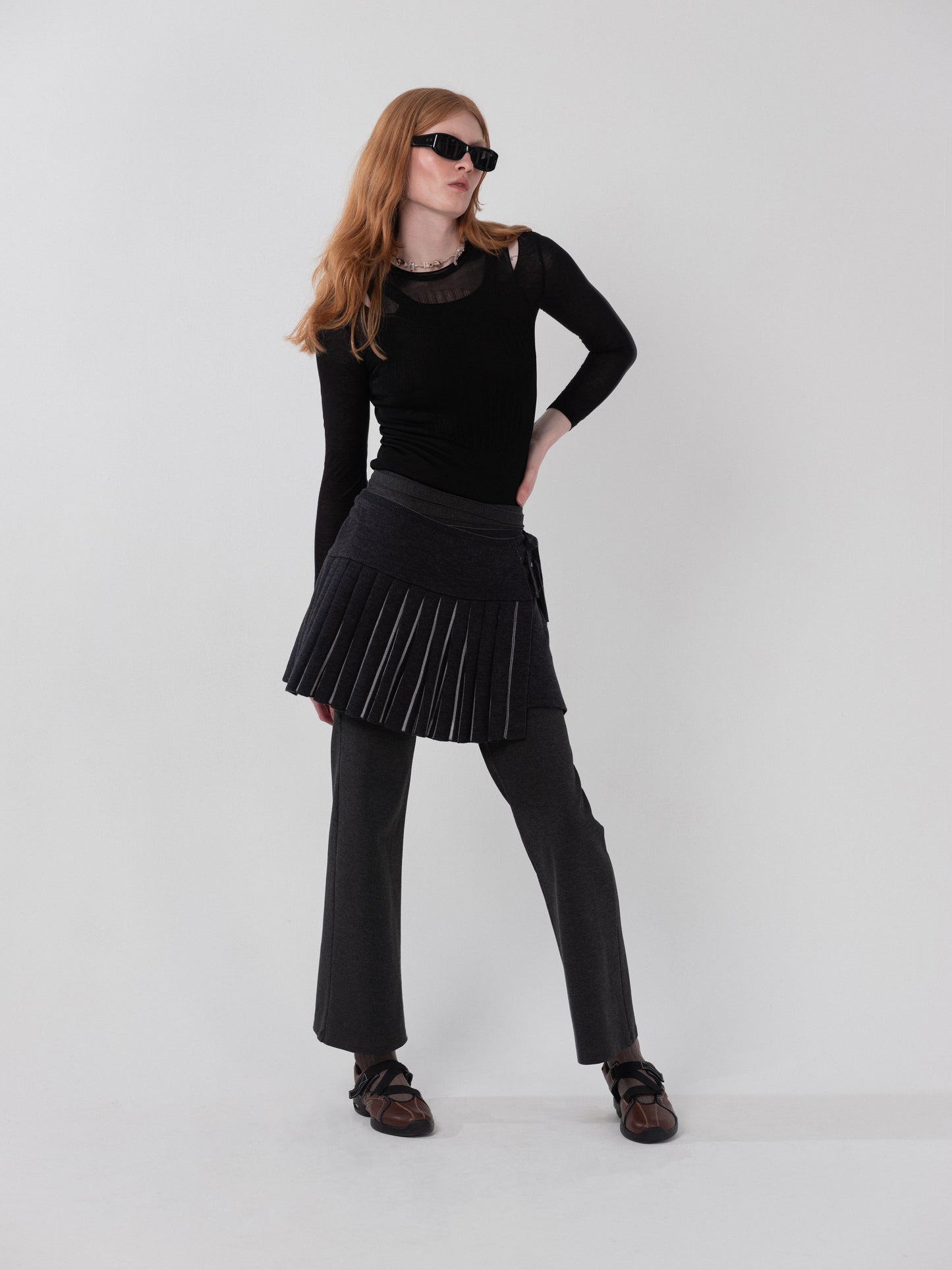 Plica Knitted Wrap Skirt Charcoal