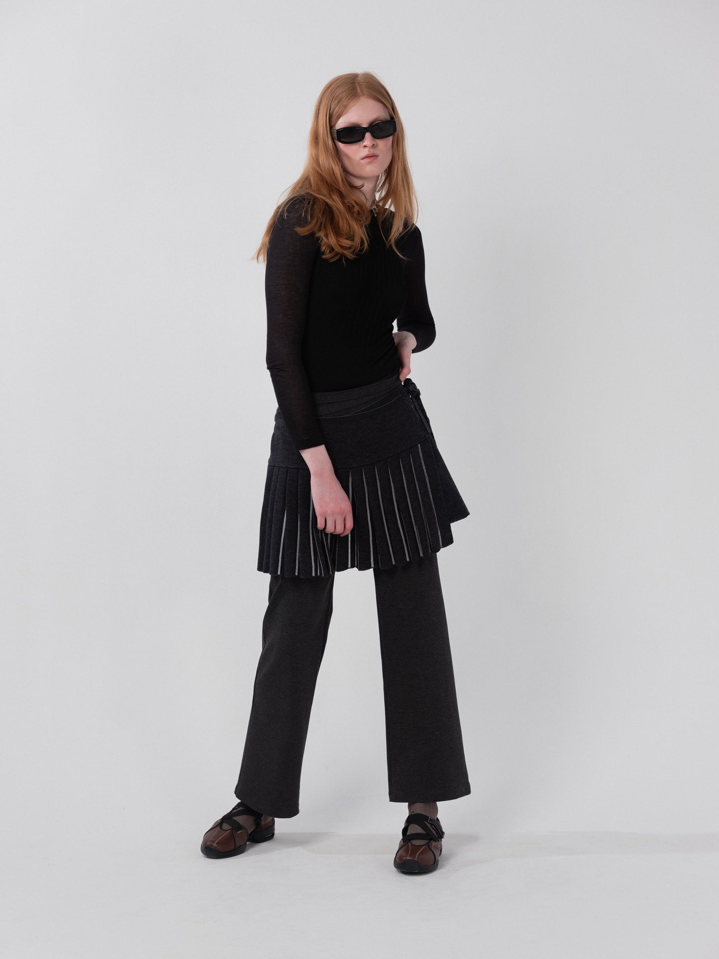 Plica Knitted Wrap Skirt Charcoal