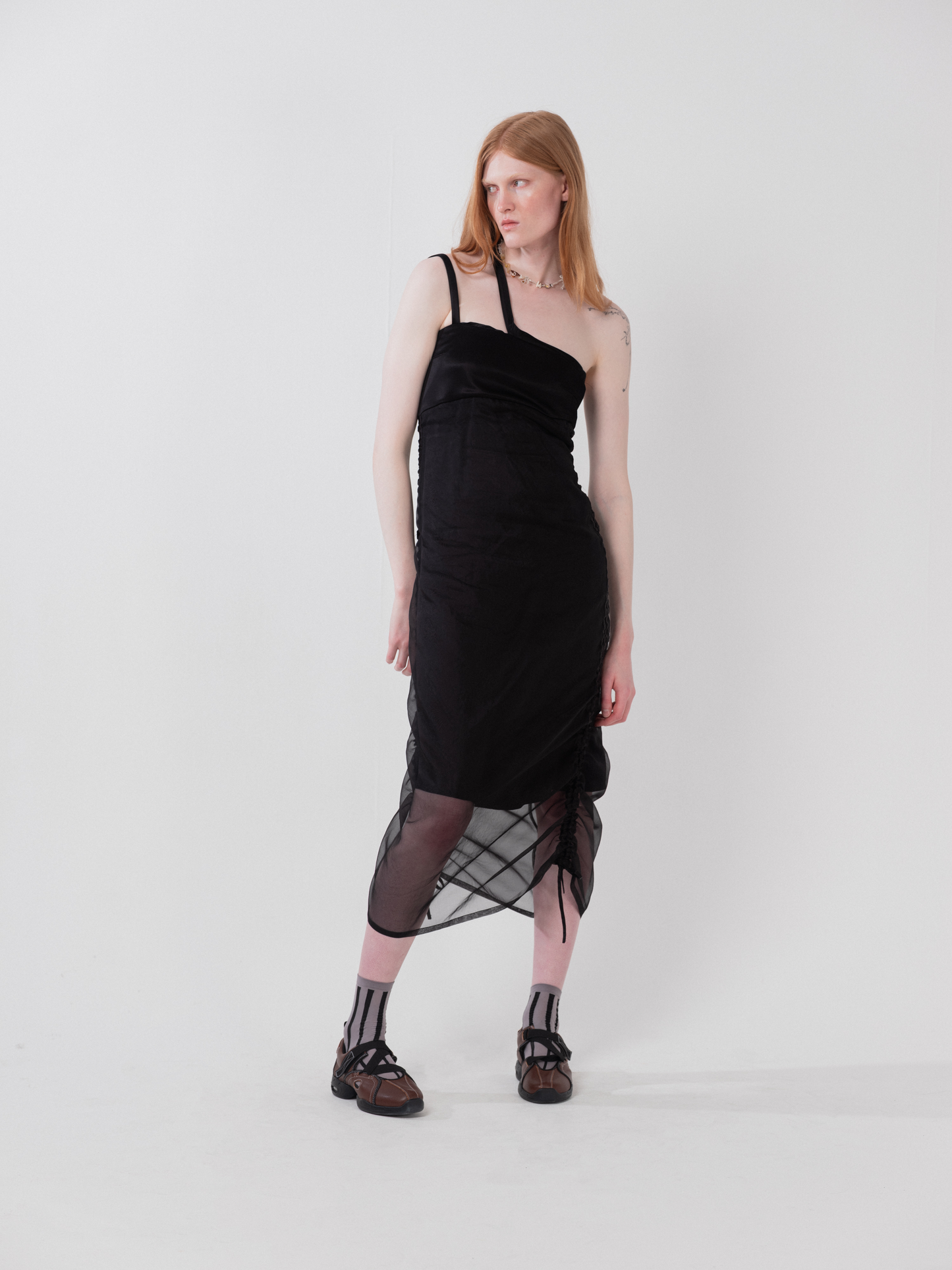 Rushed detail dress - black