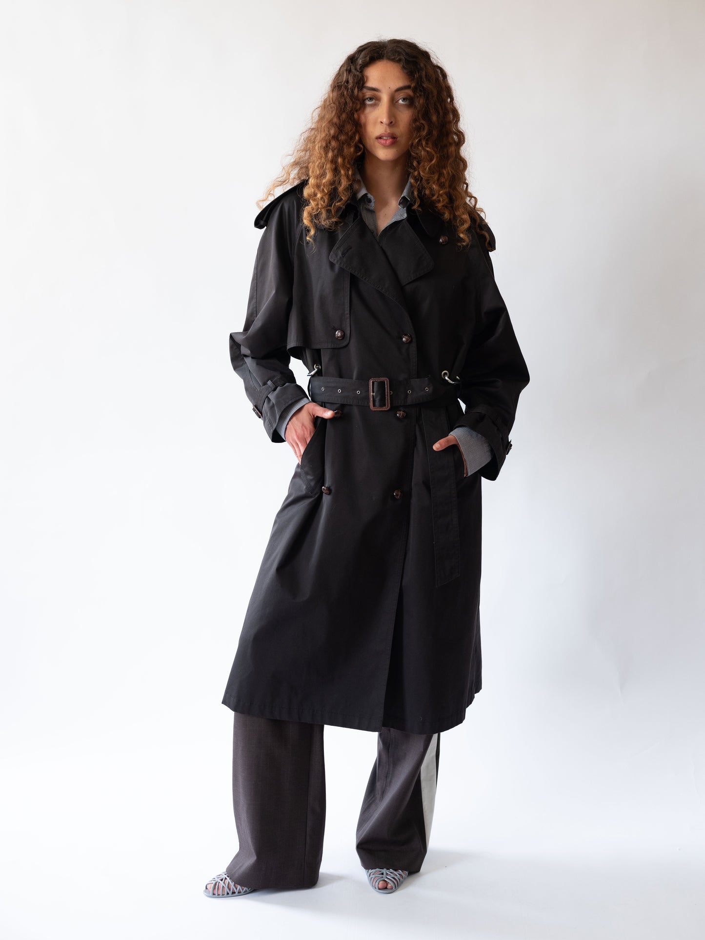 Black Hardware Clip Trench Coat