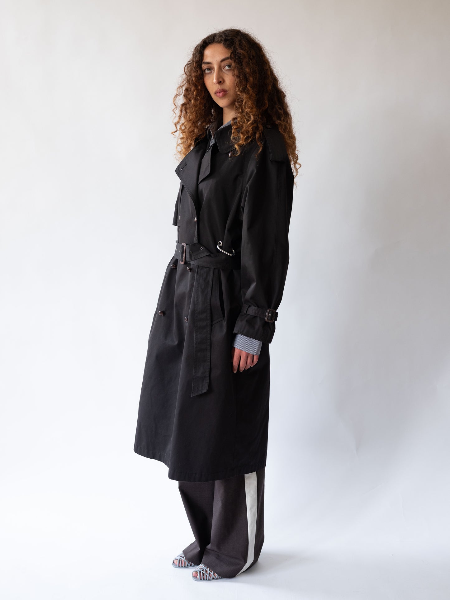 Black Hardware Clip Trench Coat