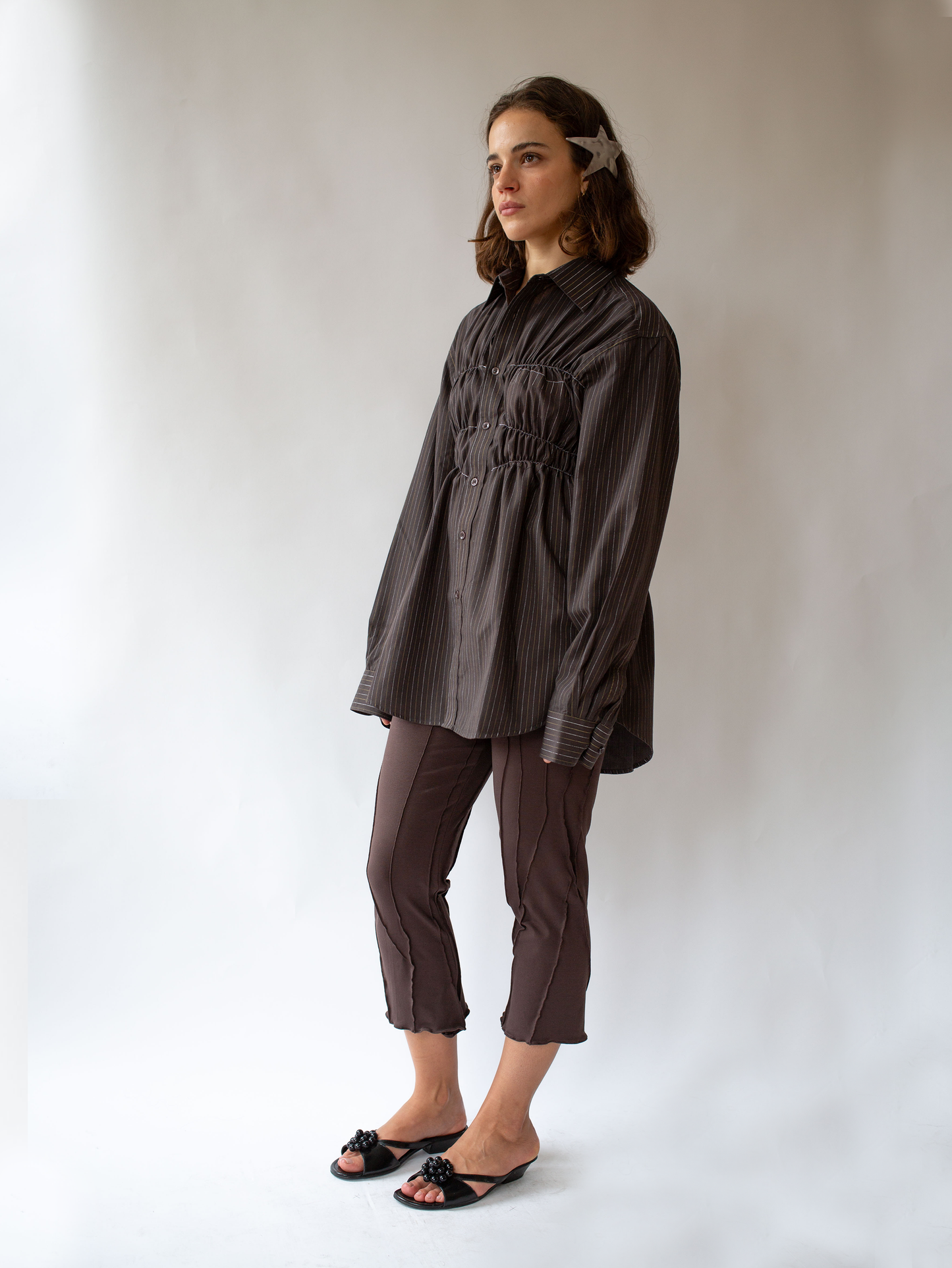 Brown Stripe Elastic Shirt