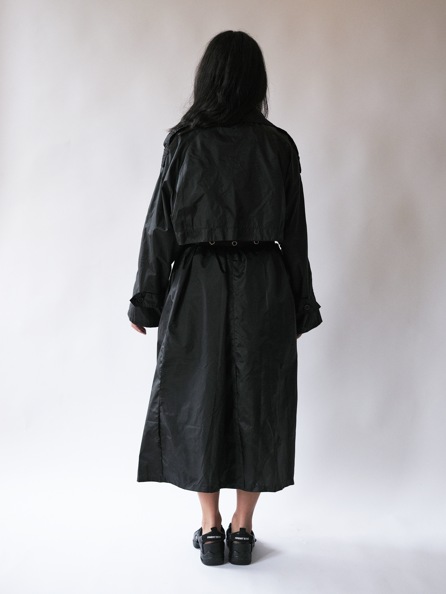 Black Eyelet Belt Trench
