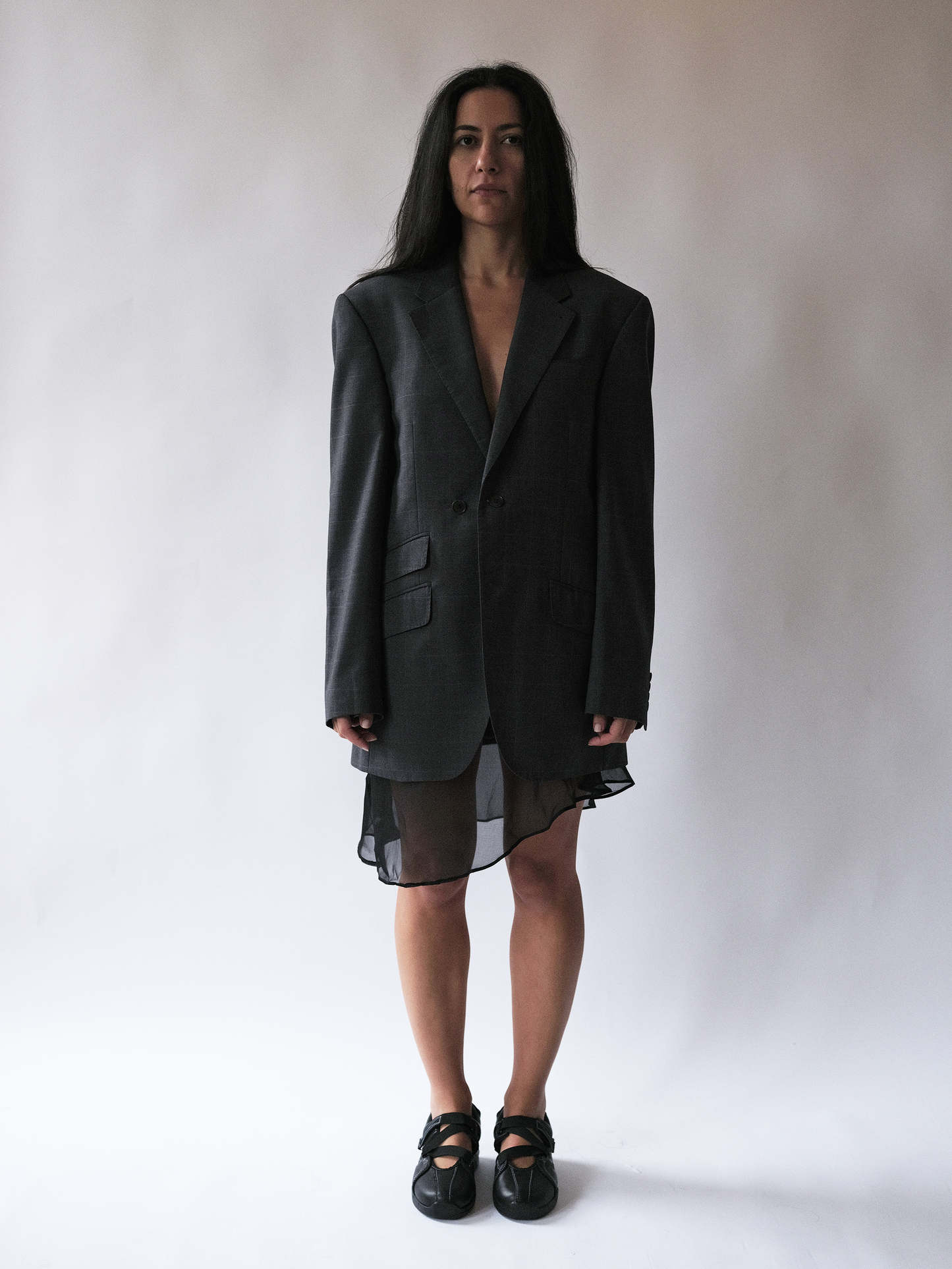 Grey check back hardware blazer