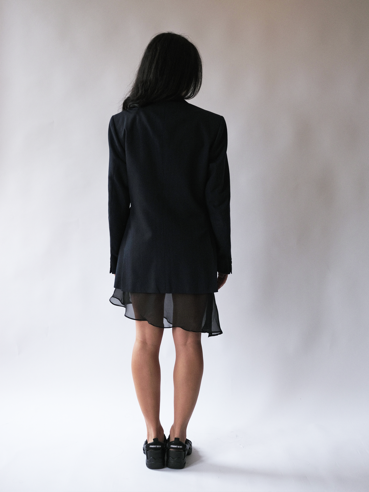 Navy pinstripe hardware front blazer