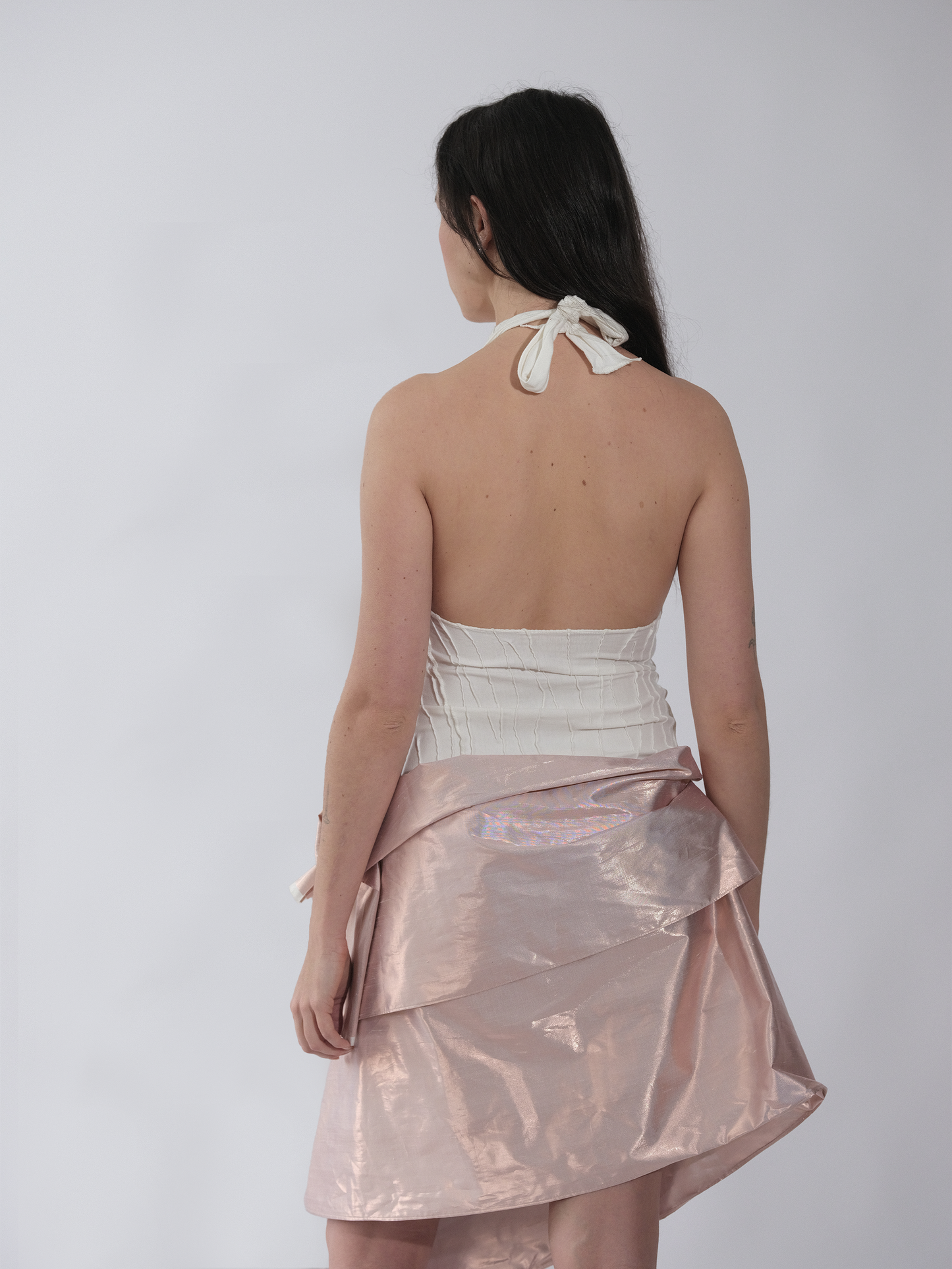 Raw Silk Instant Wrap Skirt - Pink