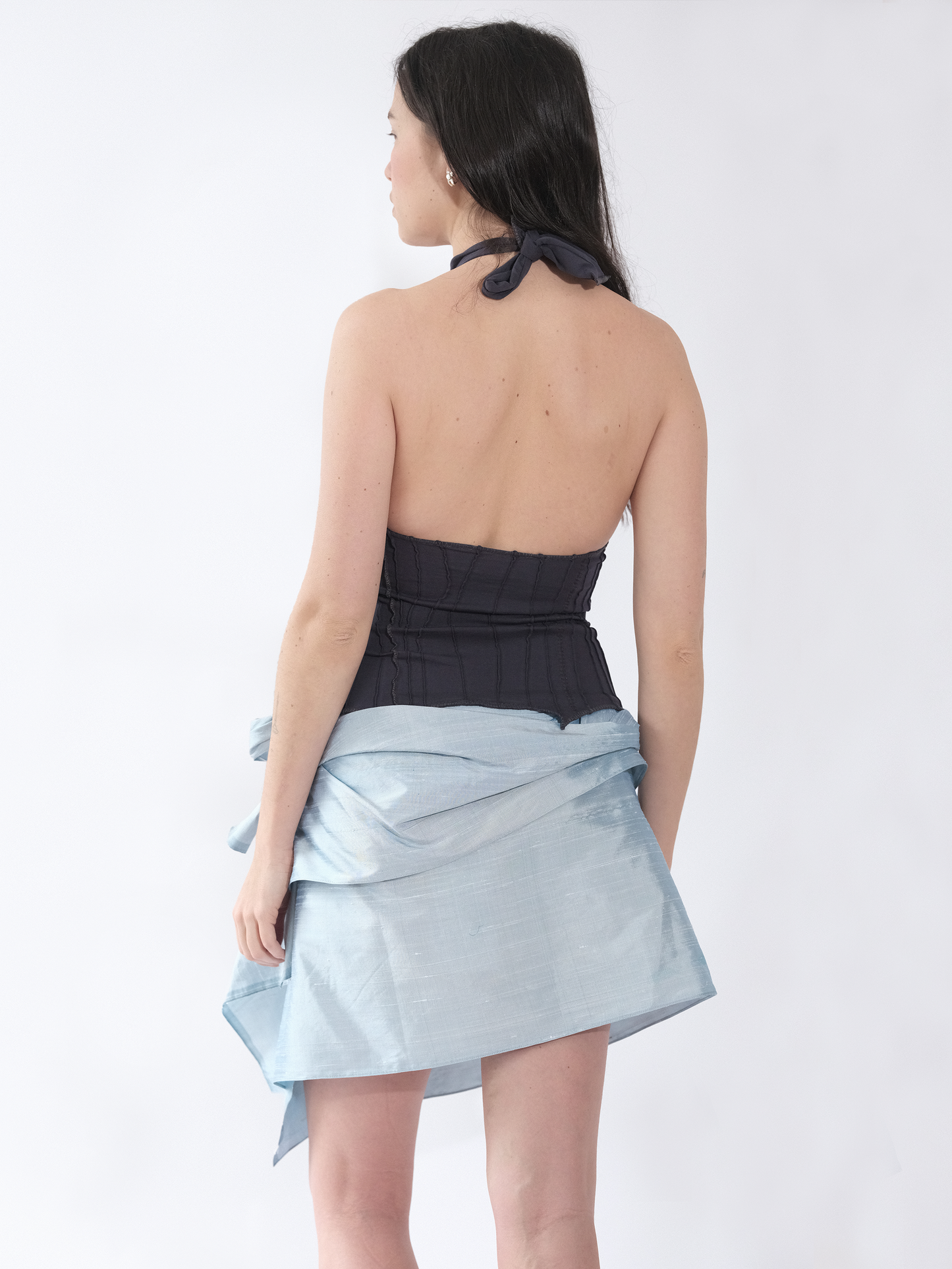 Raw Silk Instant Wrap Skirt - Sky