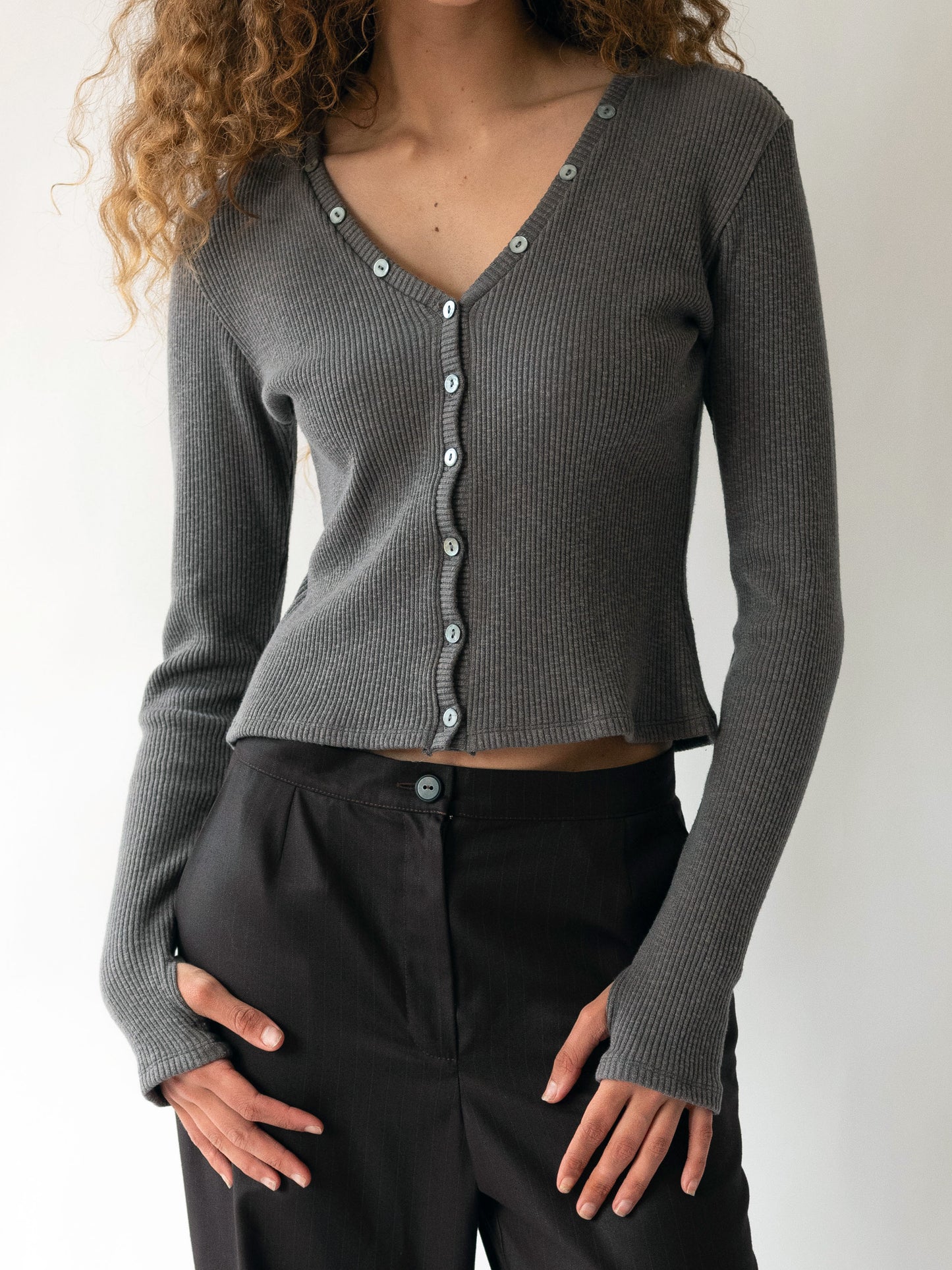 Button Cardigan Dark Grey