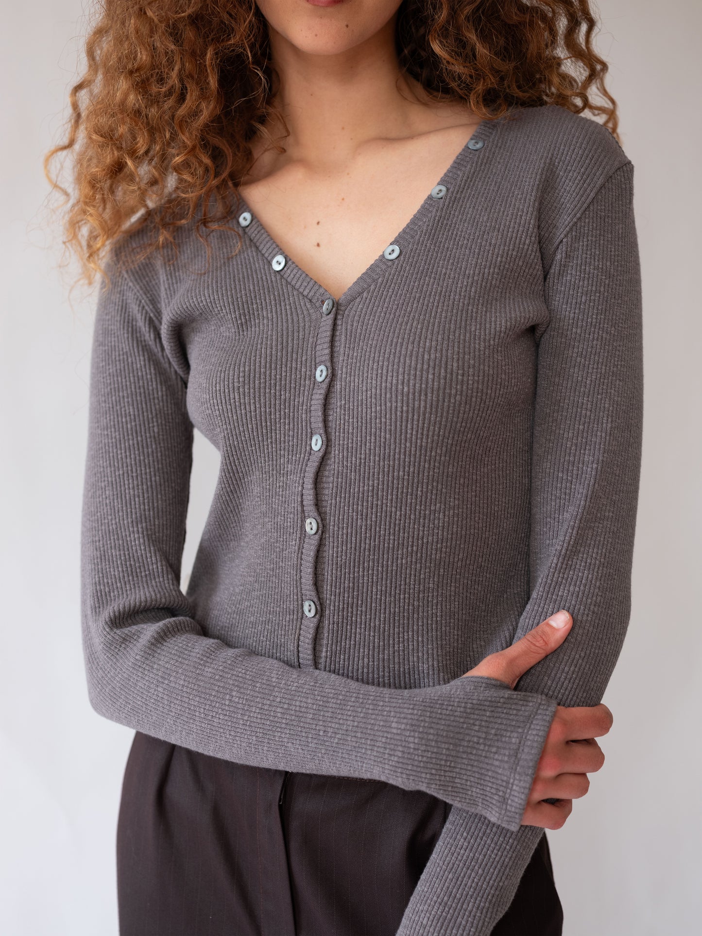 Button Cardigan Dark Grey