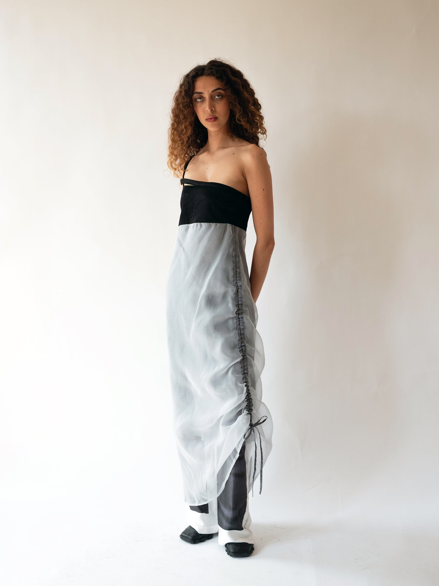 Rushed Detail Dress Blue/ Black