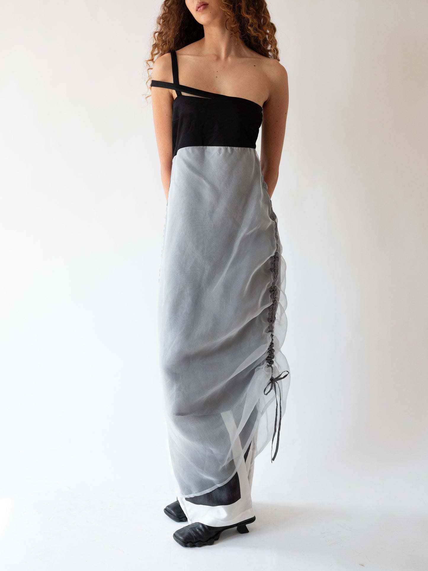 Rushed Detail Dress Blue/ Black