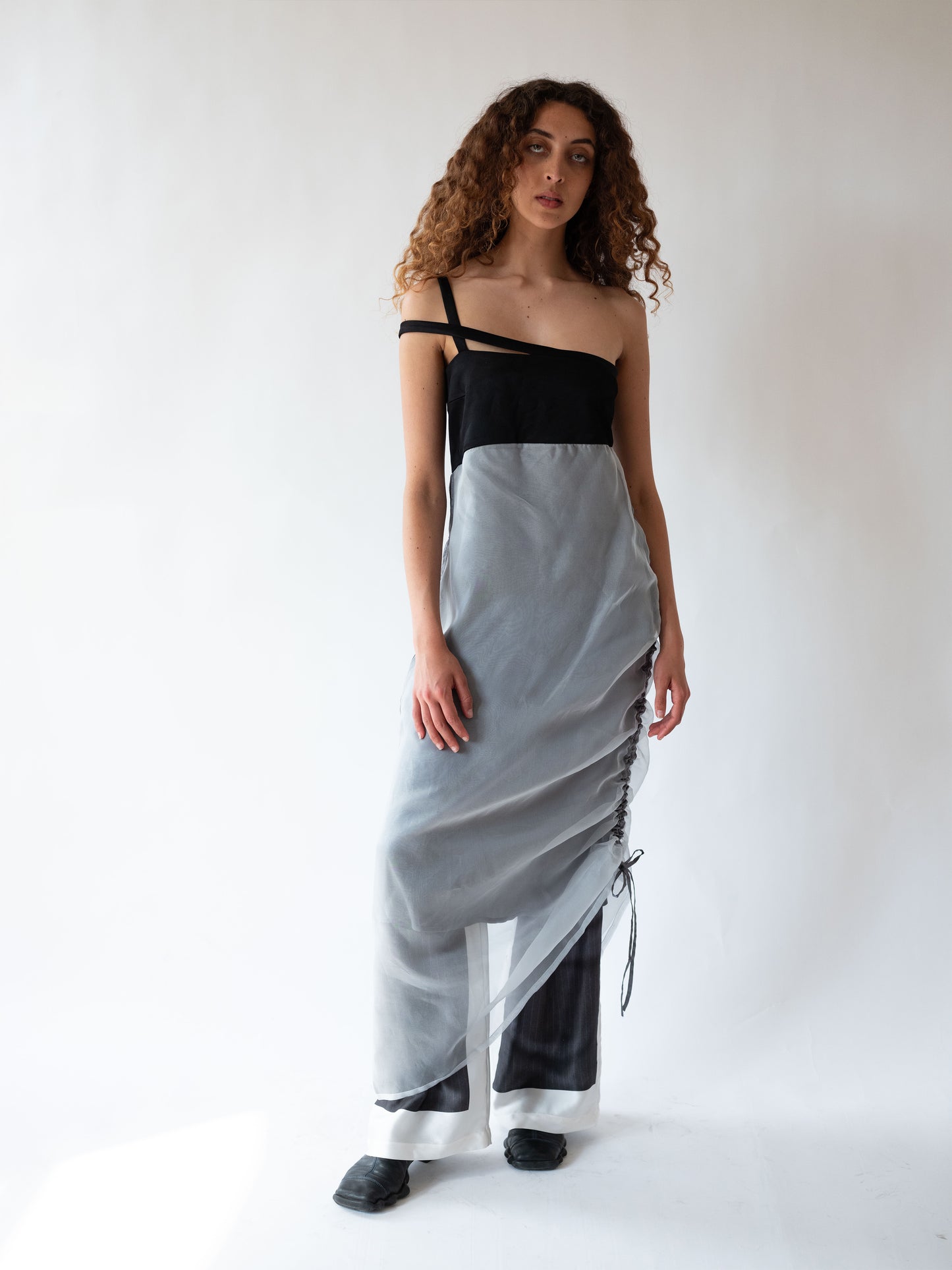 Rushed Detail Dress Blue/ Black