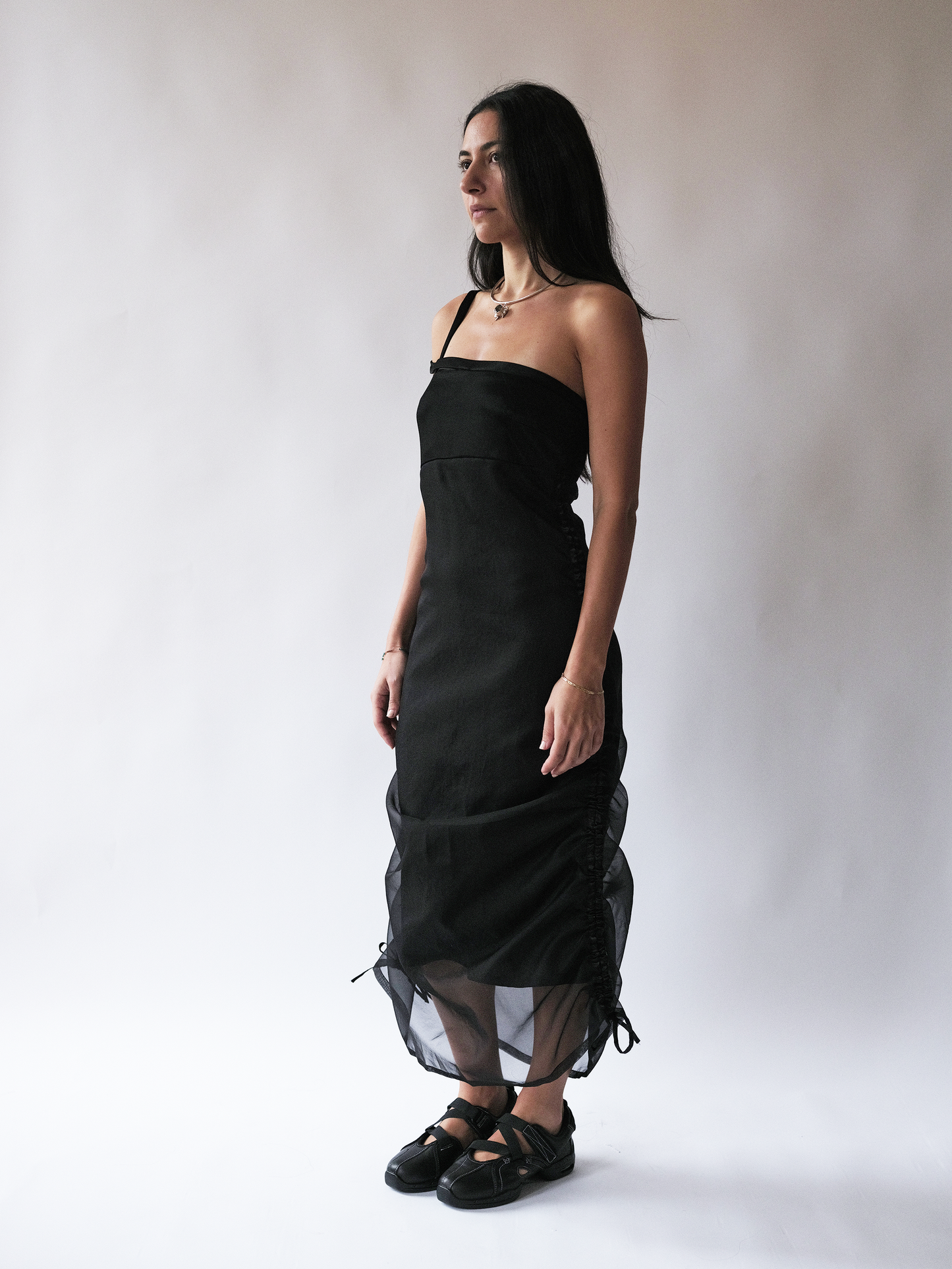 Rushed detail dress - black