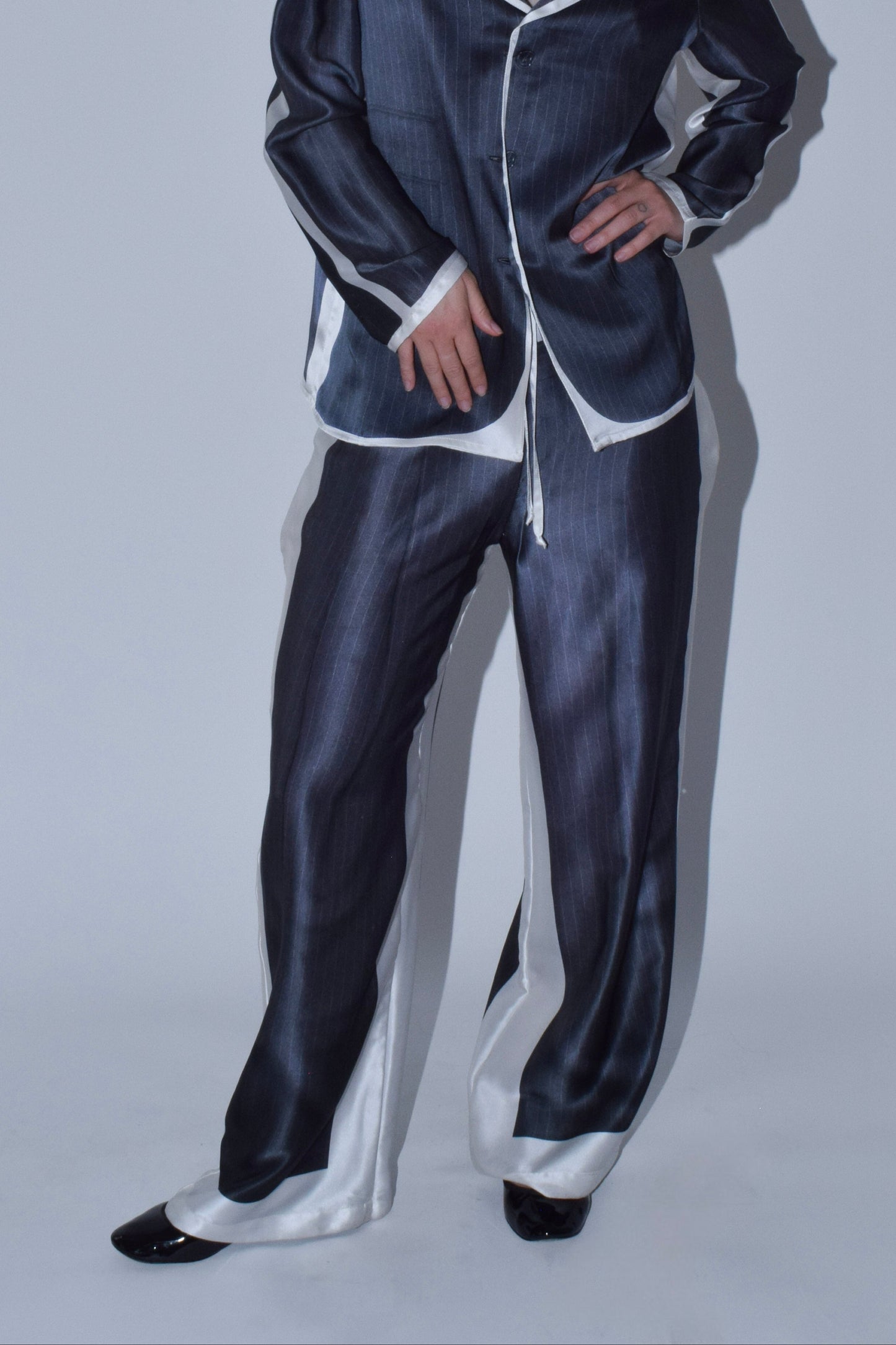 Pinstripe Silk Suit Trousers