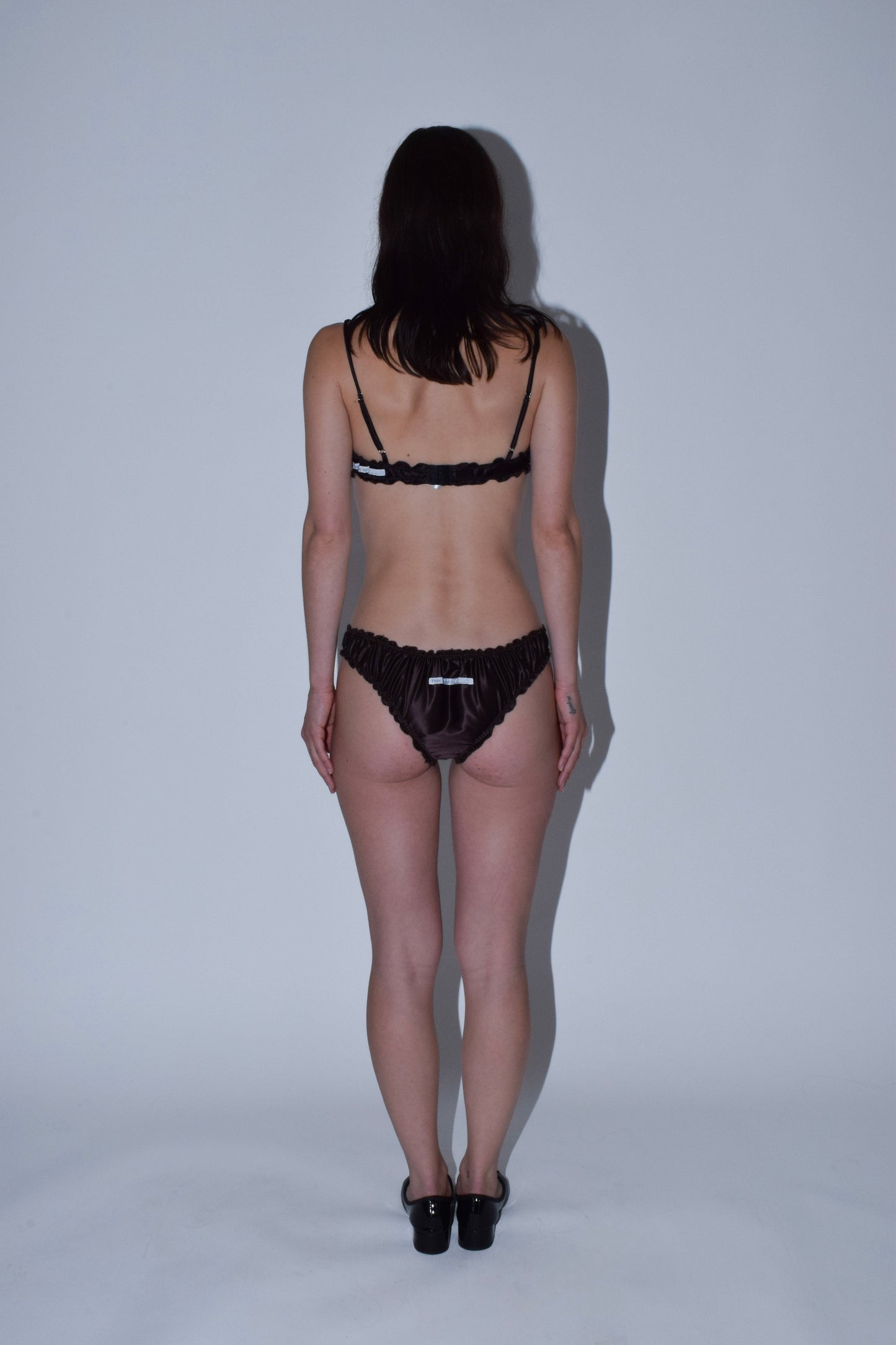 Chocolate Brown Silk Ruffle Bralette