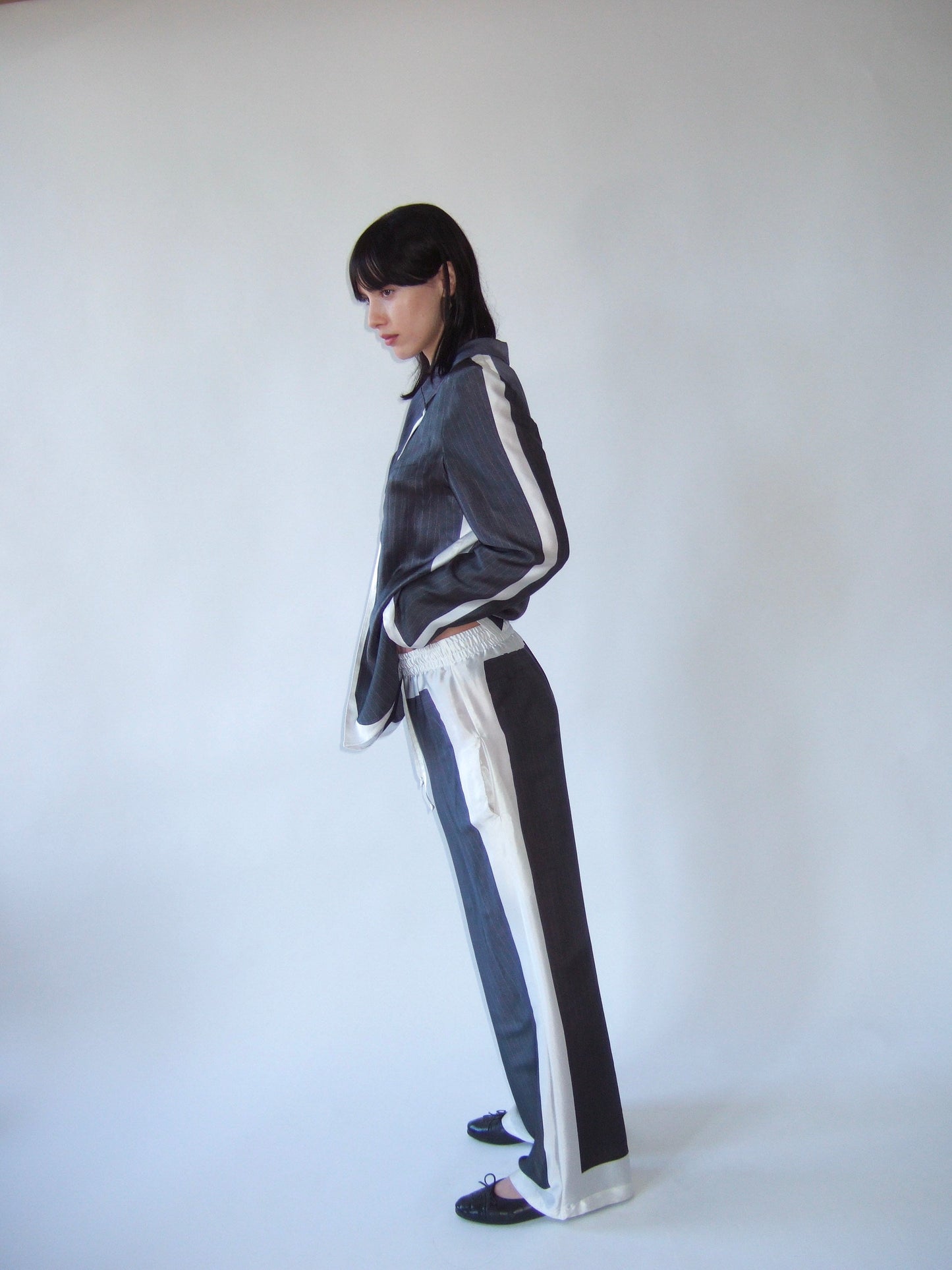 Pinstripe Silk Suit Trousers