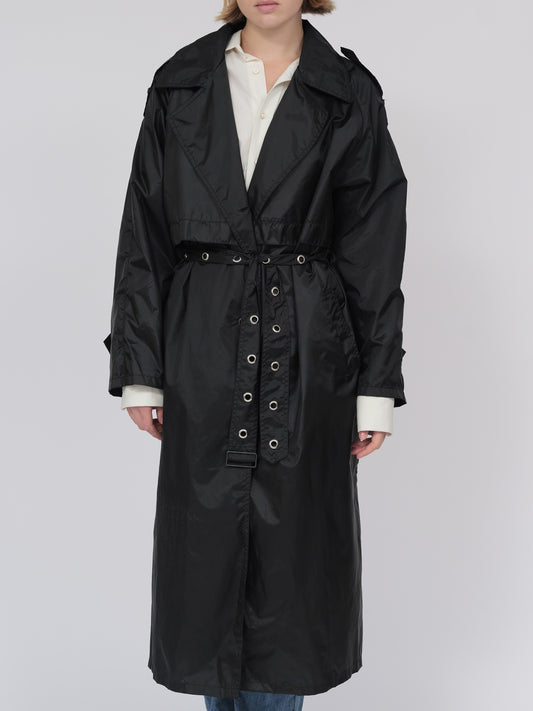 Black eyelet belt trench