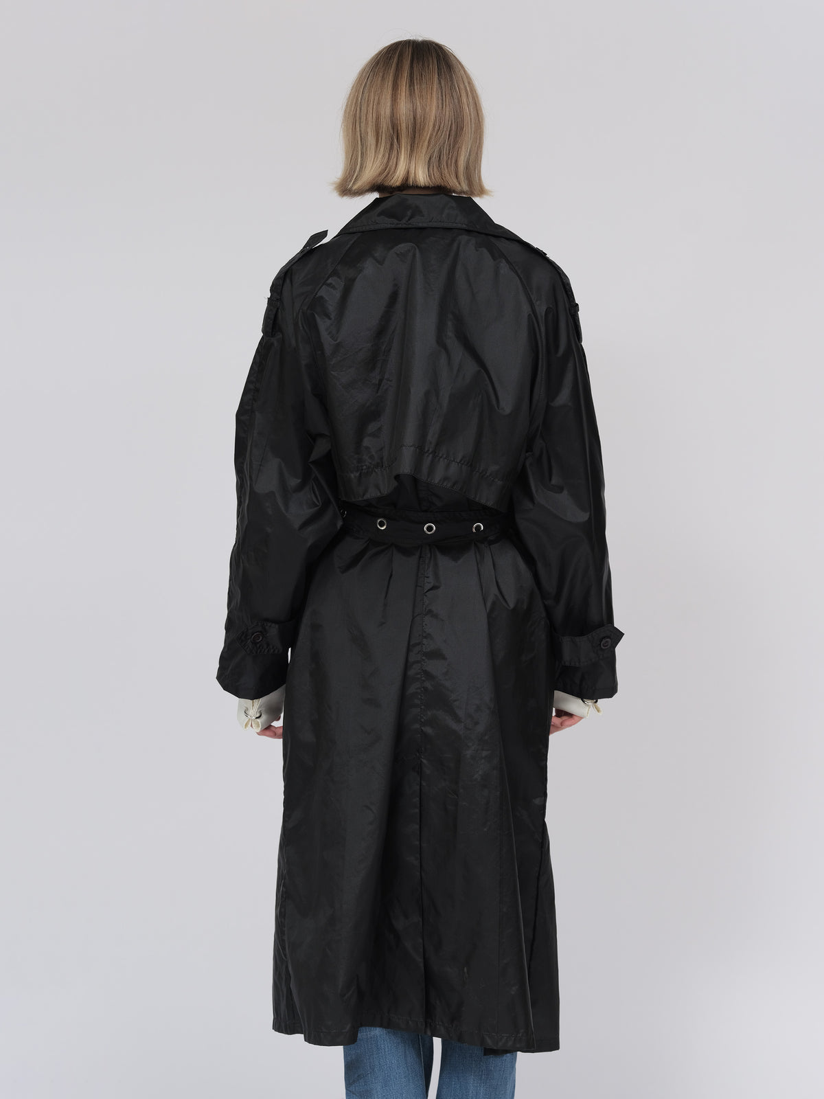 Black eyelet belt trench