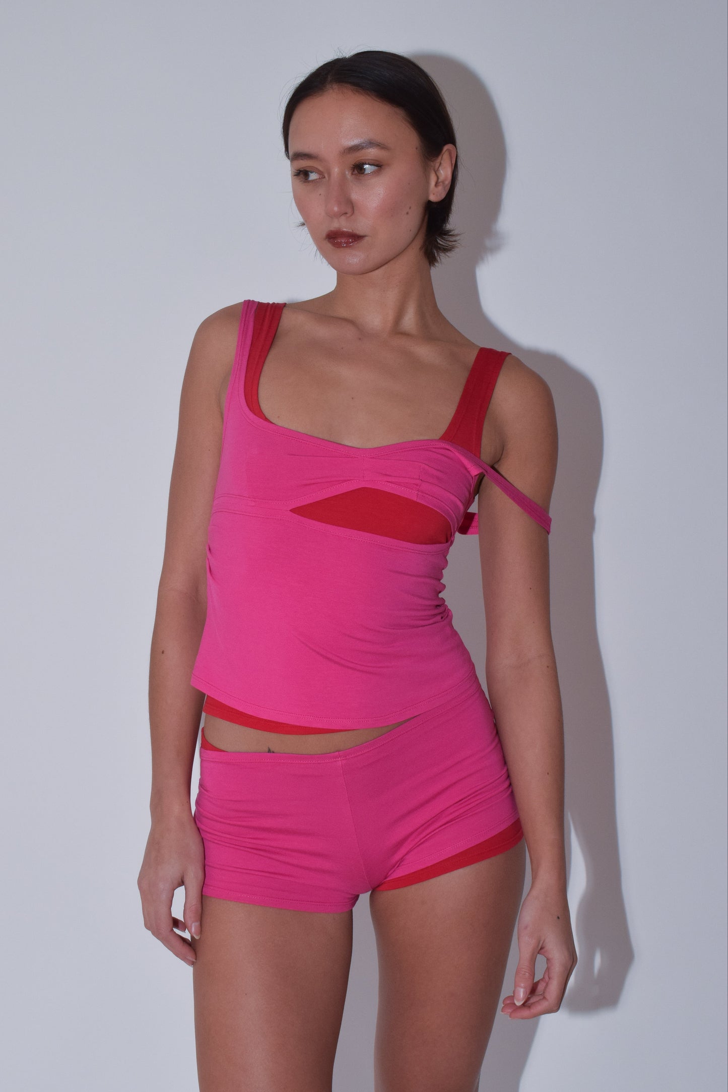 Layered Jersey Vest in Hot Pink