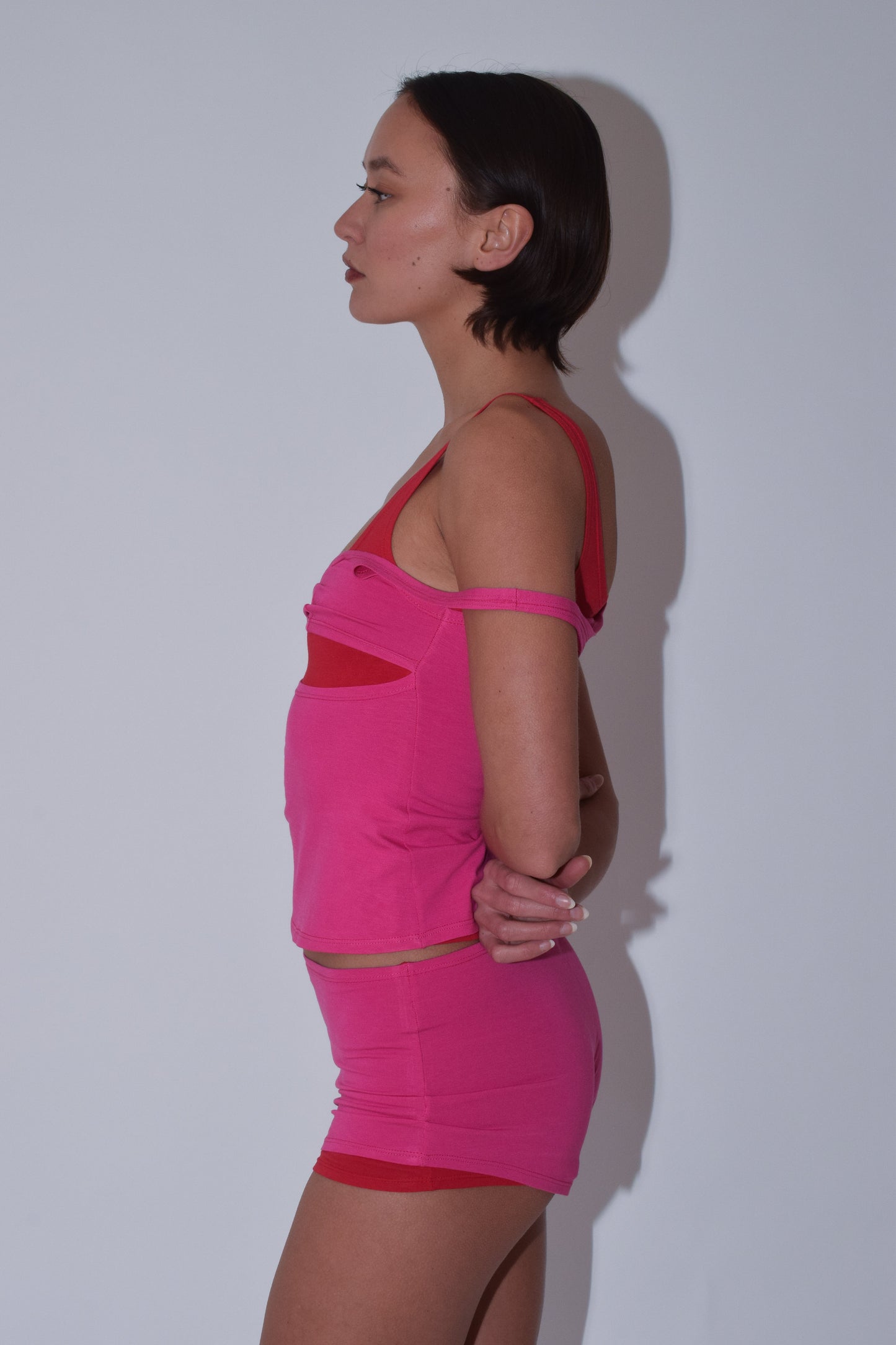 Layered Jersey Vest in Hot Pink