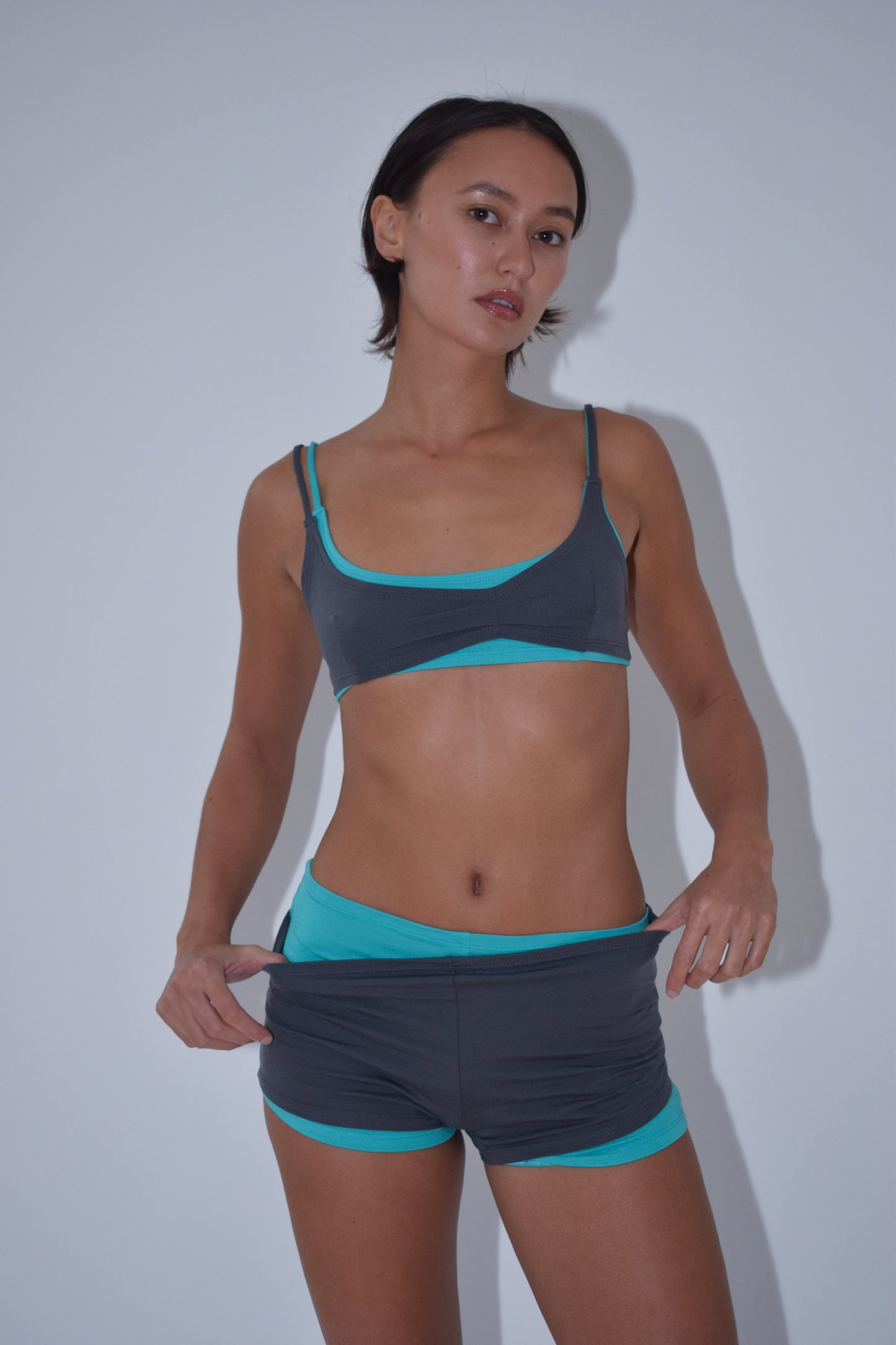 Layered Jersey Bra in Charcoal