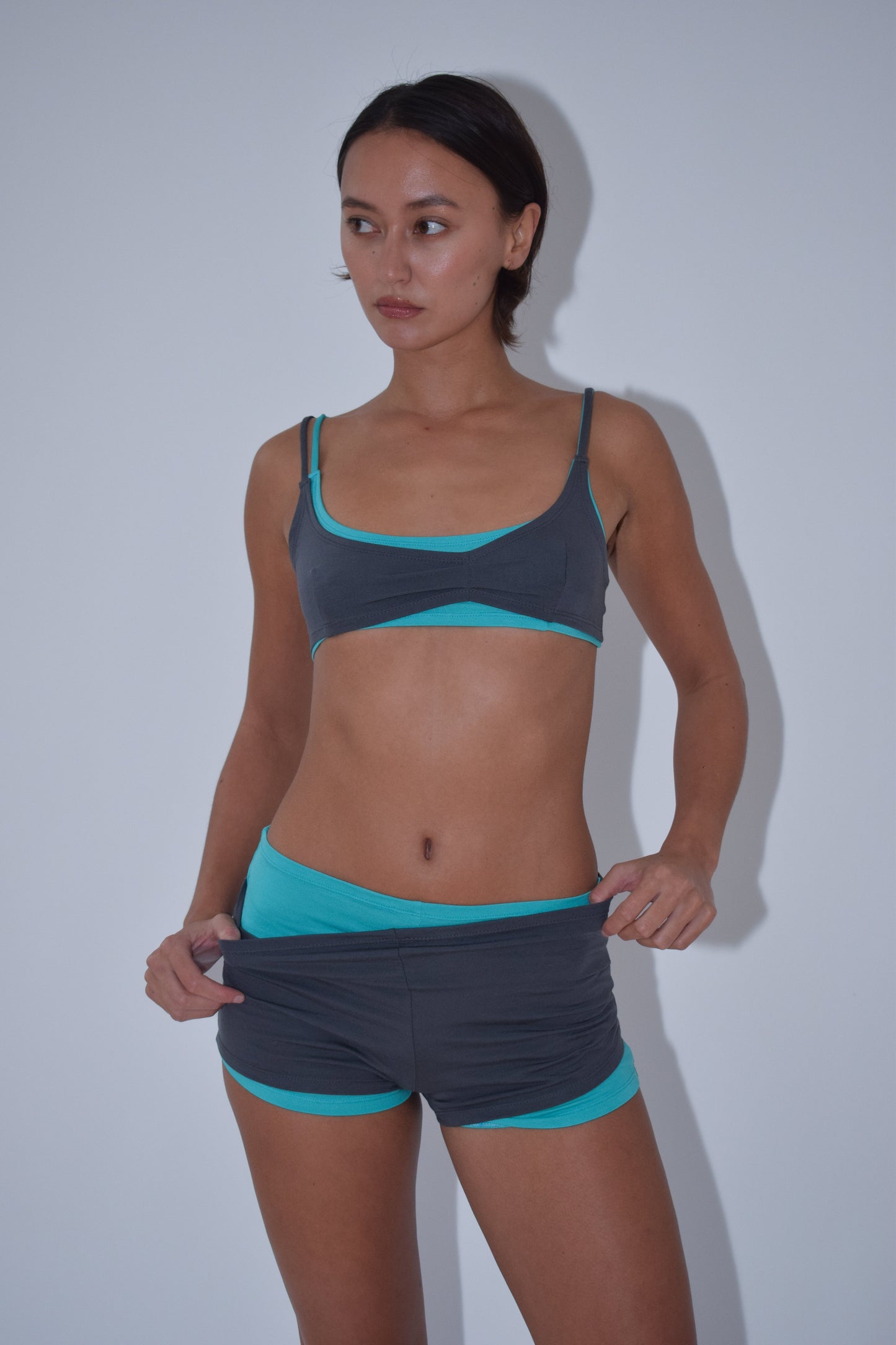 Layered Jersey Shorts in Charcoal