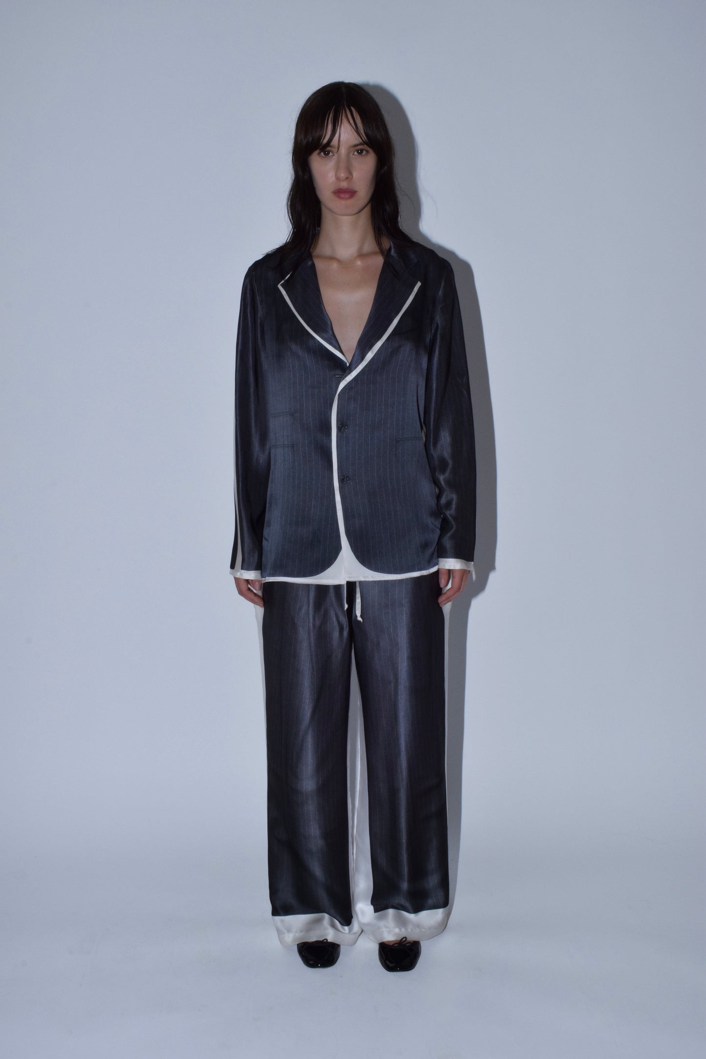 Pinstripe Silk Suit Trousers