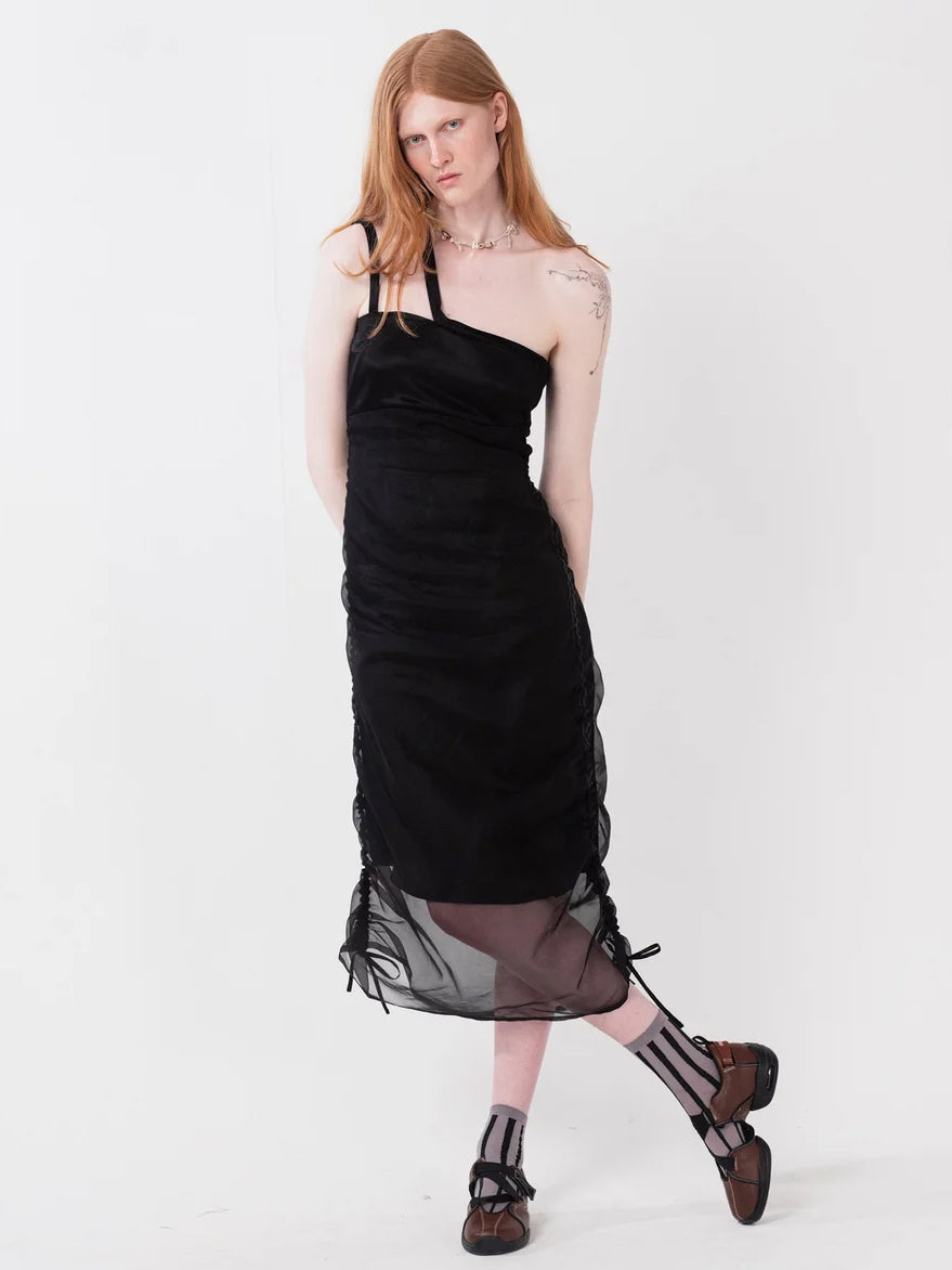 Rushed detail dress - black