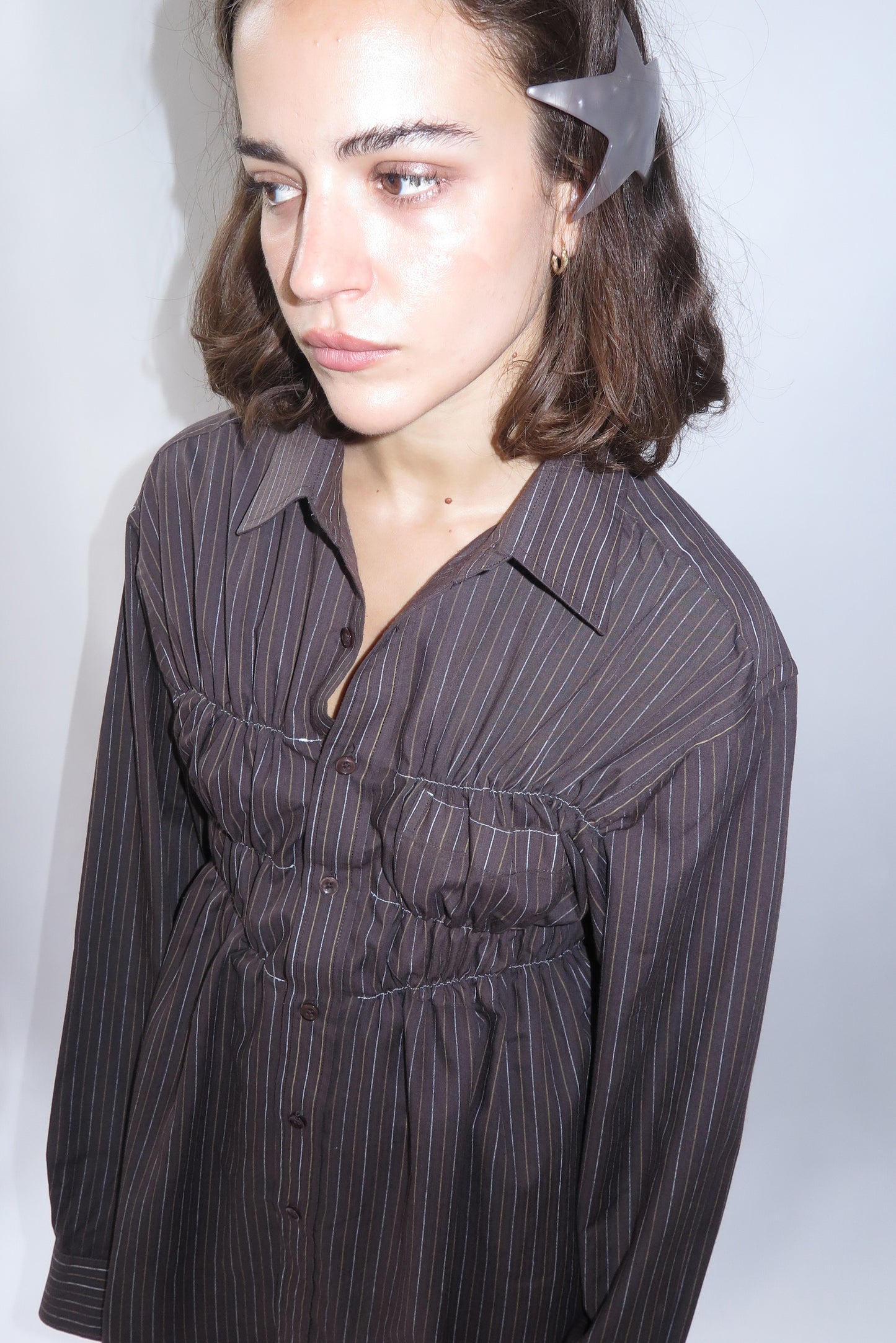 Brown Stripe Elastic Shirt