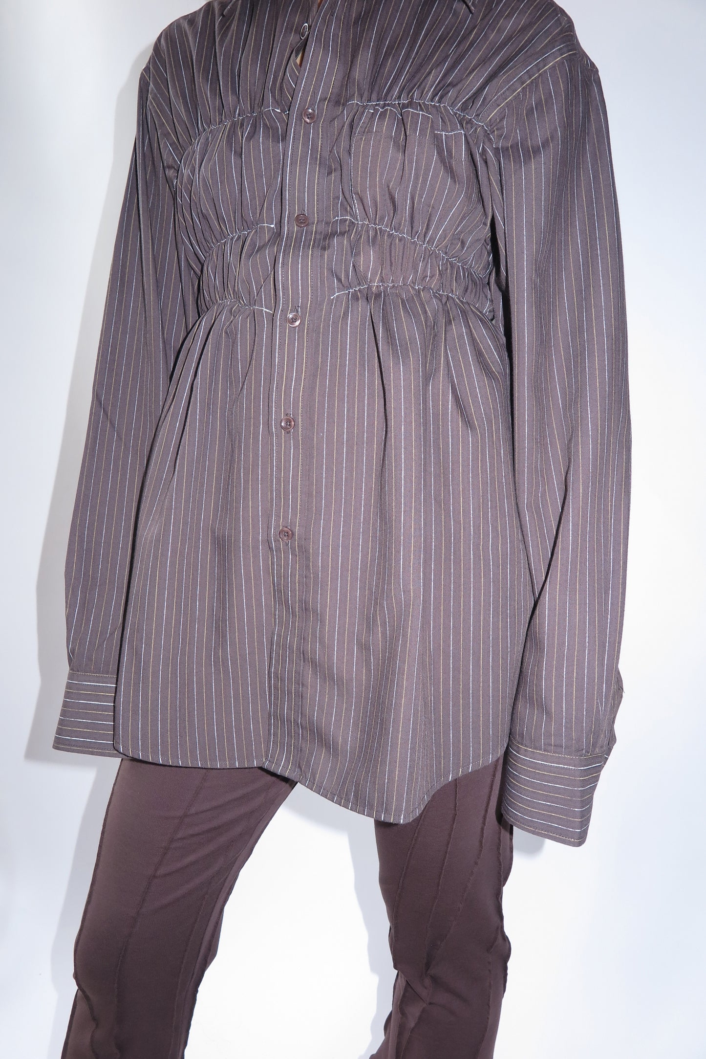 Brown Stripe Elastic Shirt