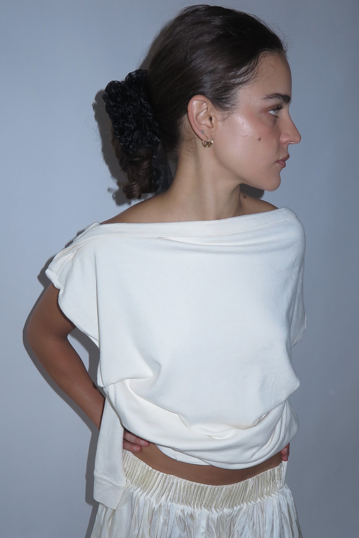 Long sleeve Drape Tee Cream