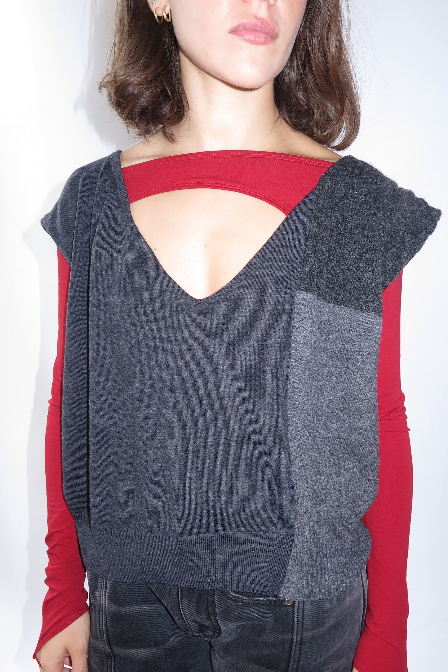 V-Neck Charcoal Sleeveless Jumper