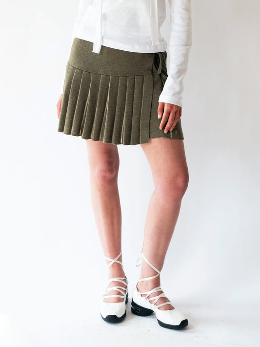 Plica Knitted Wrap Skirt Olive