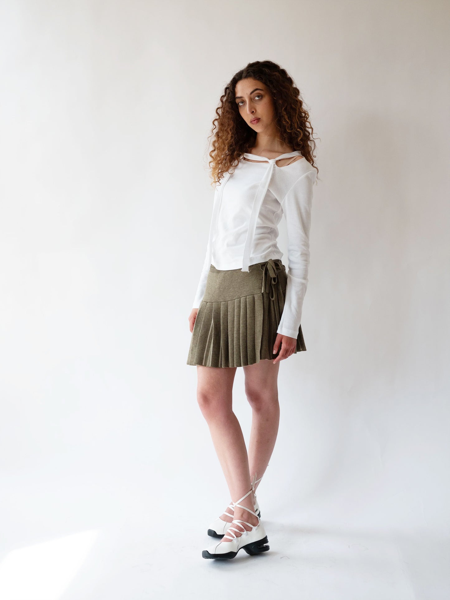 Plica Knitted Wrap Skirt Olive