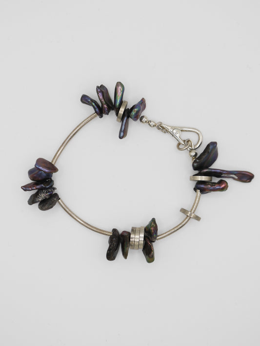 Peacock Biwa Bead Bracelet