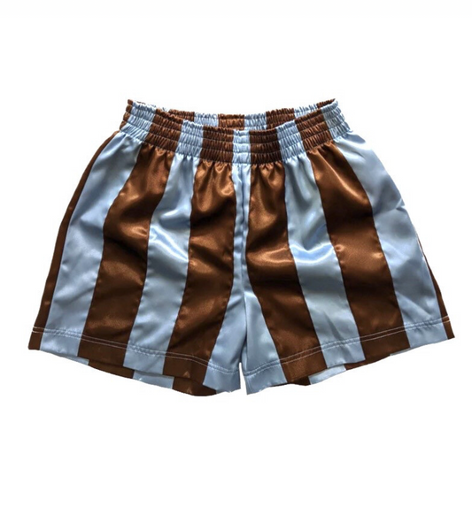 Ribbon Shorts Brown Blue Stripe