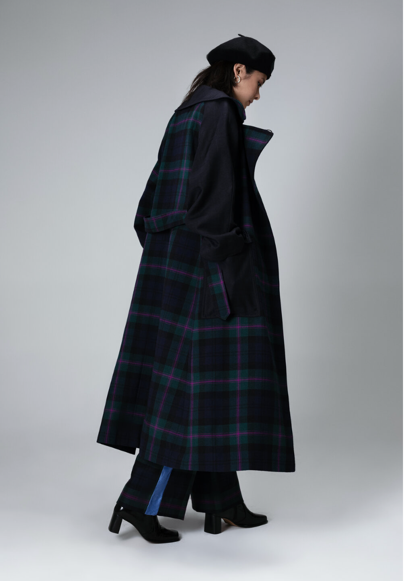 Dark tartan oversized coat