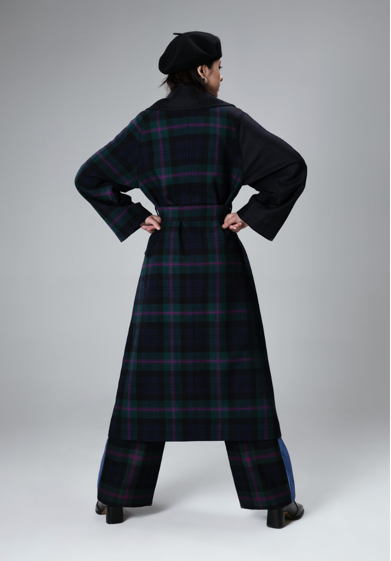 Dark tartan oversized coat