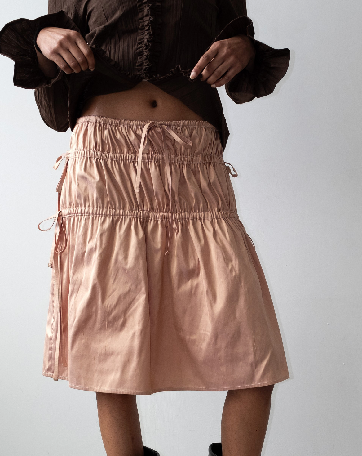 Blush Silk Ruffle Skirt