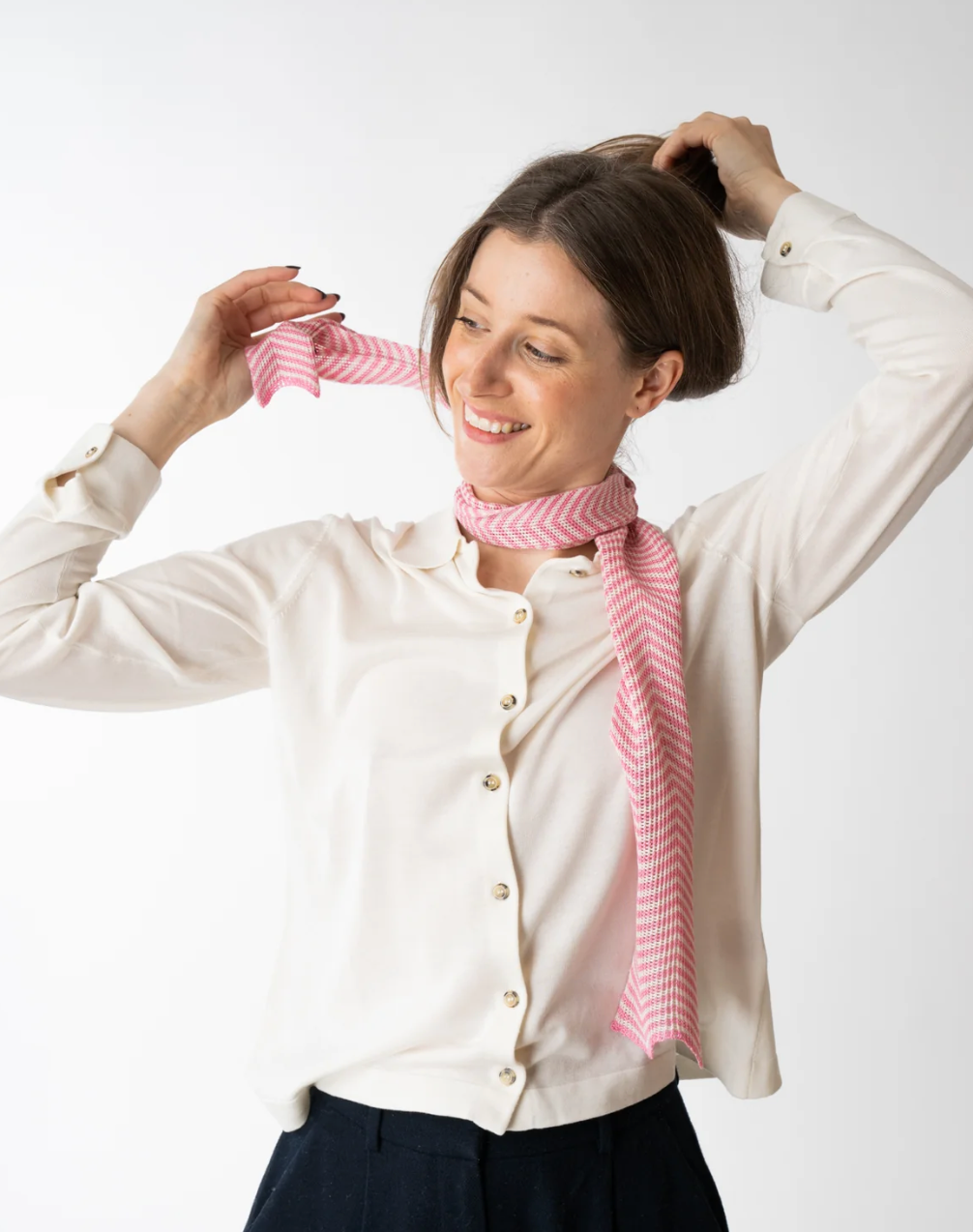 Chevron Necktie Pink/ Cream