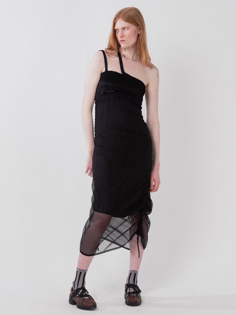 Rushed detail dress - black