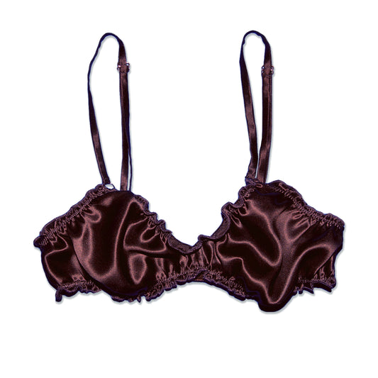 Chocolate Brown Silk Ruffle Bralette