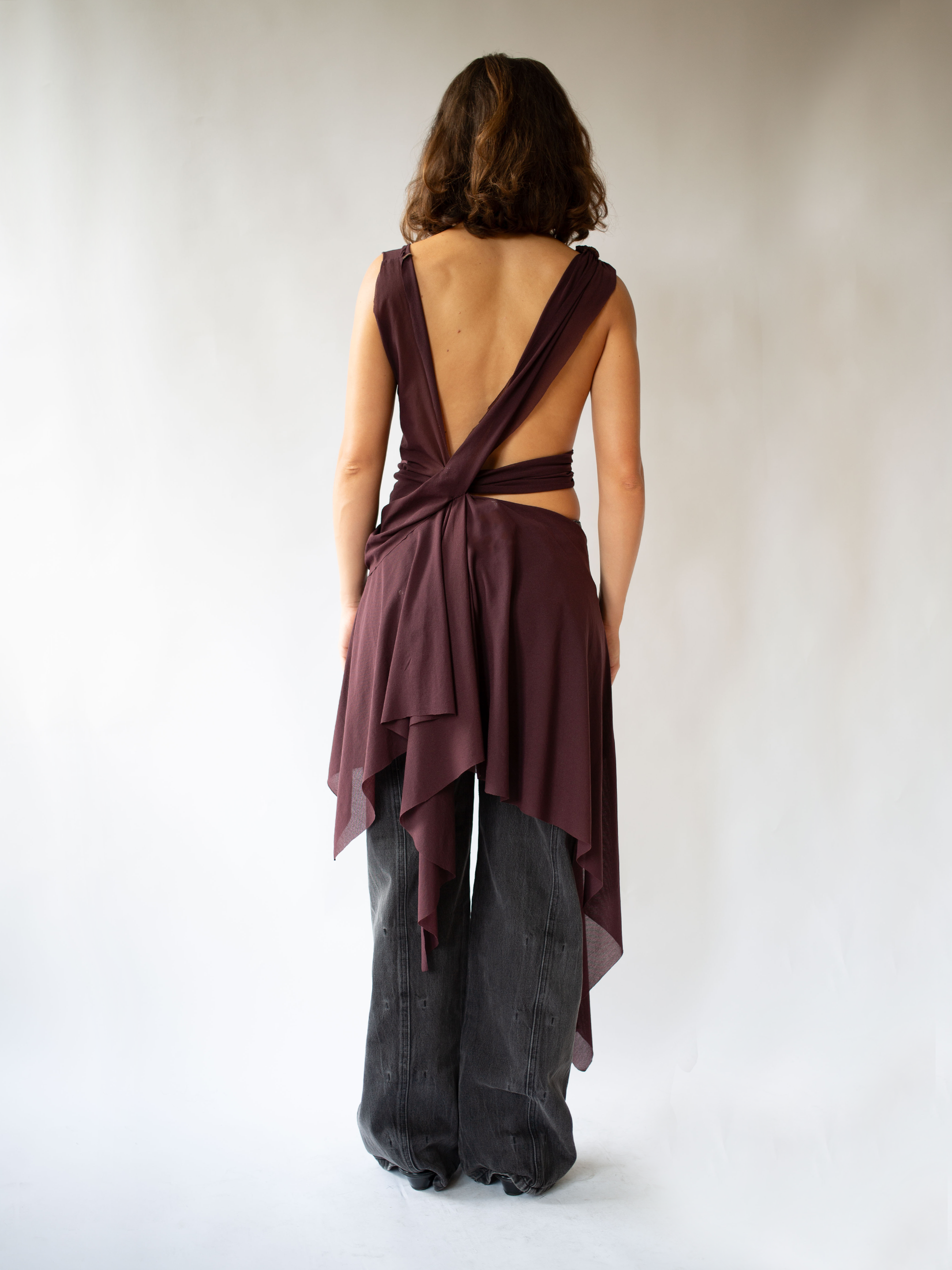 celine brown dress Cline Brown Satin Drape Halter-Neck Backless Maxi Dress