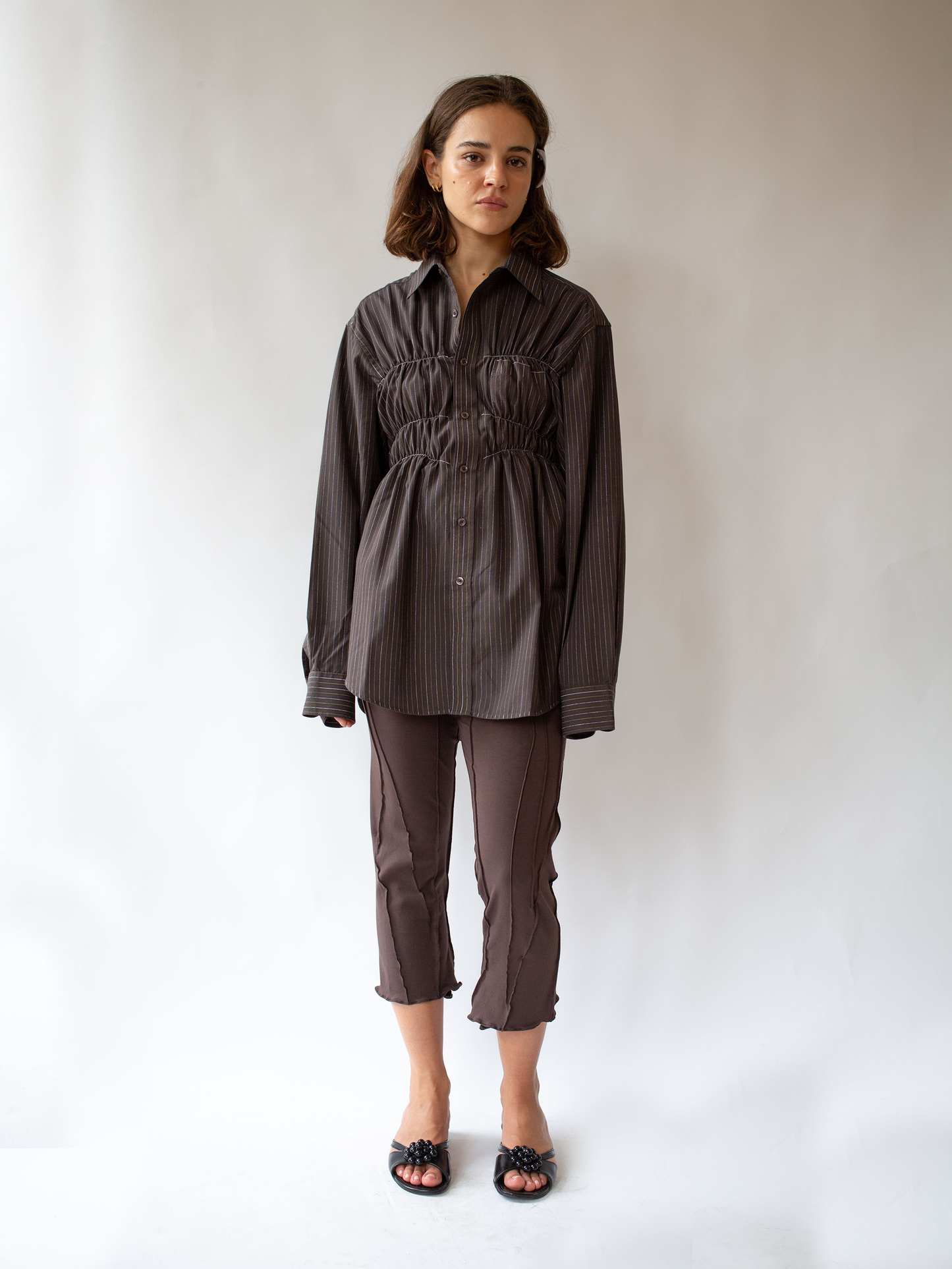 Brown Stripe Elastic Shirt