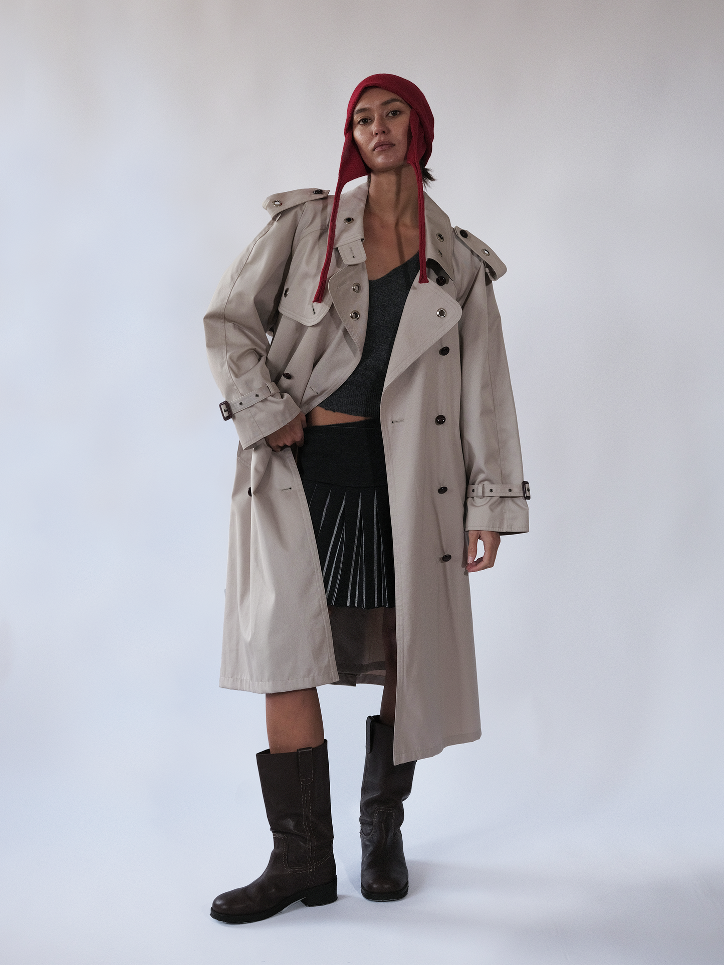 Celosia Beige Eyelet Trench