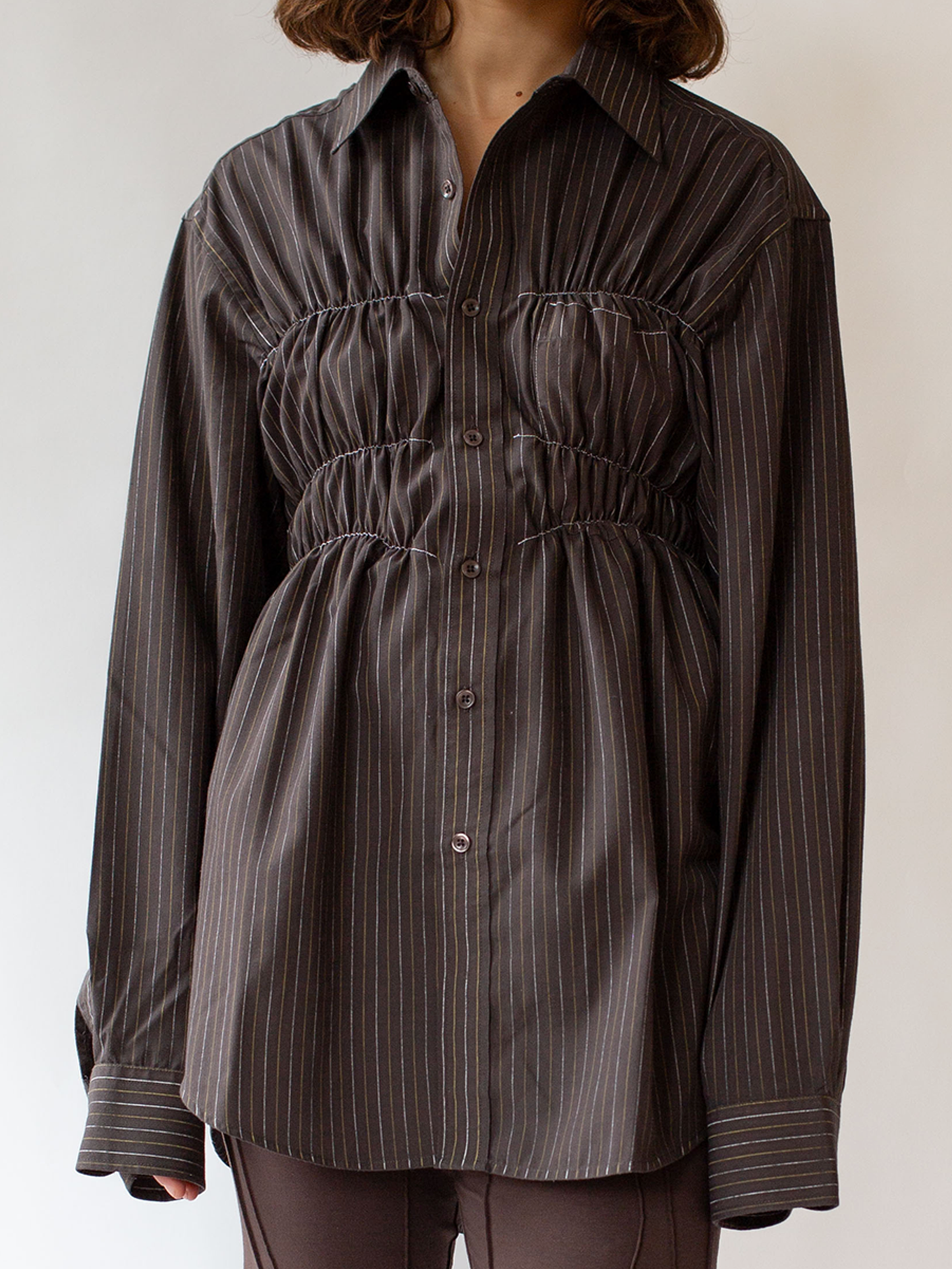 Brown Stripe Elastic Shirt