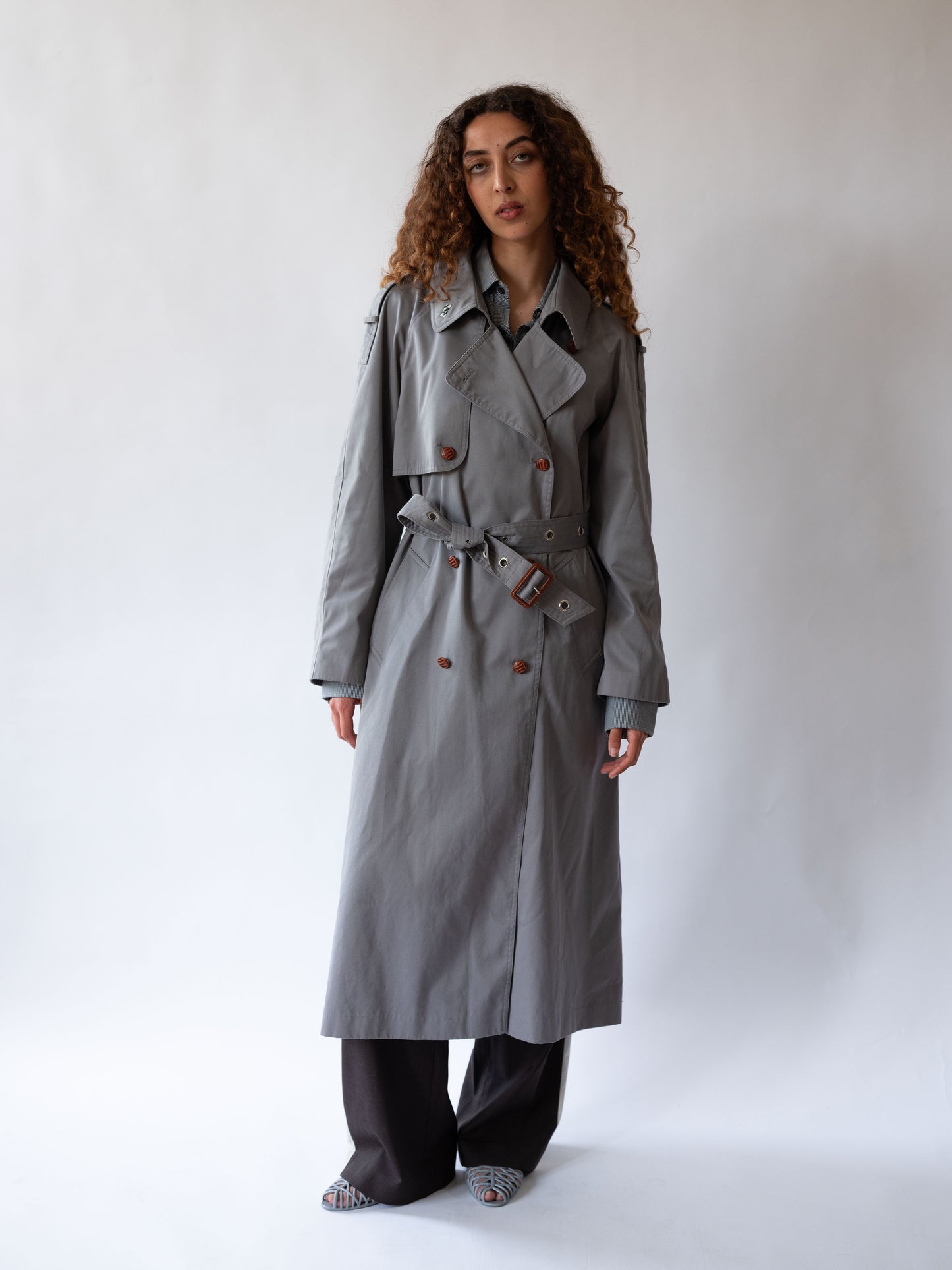 Grey Eyelet Belt Trench